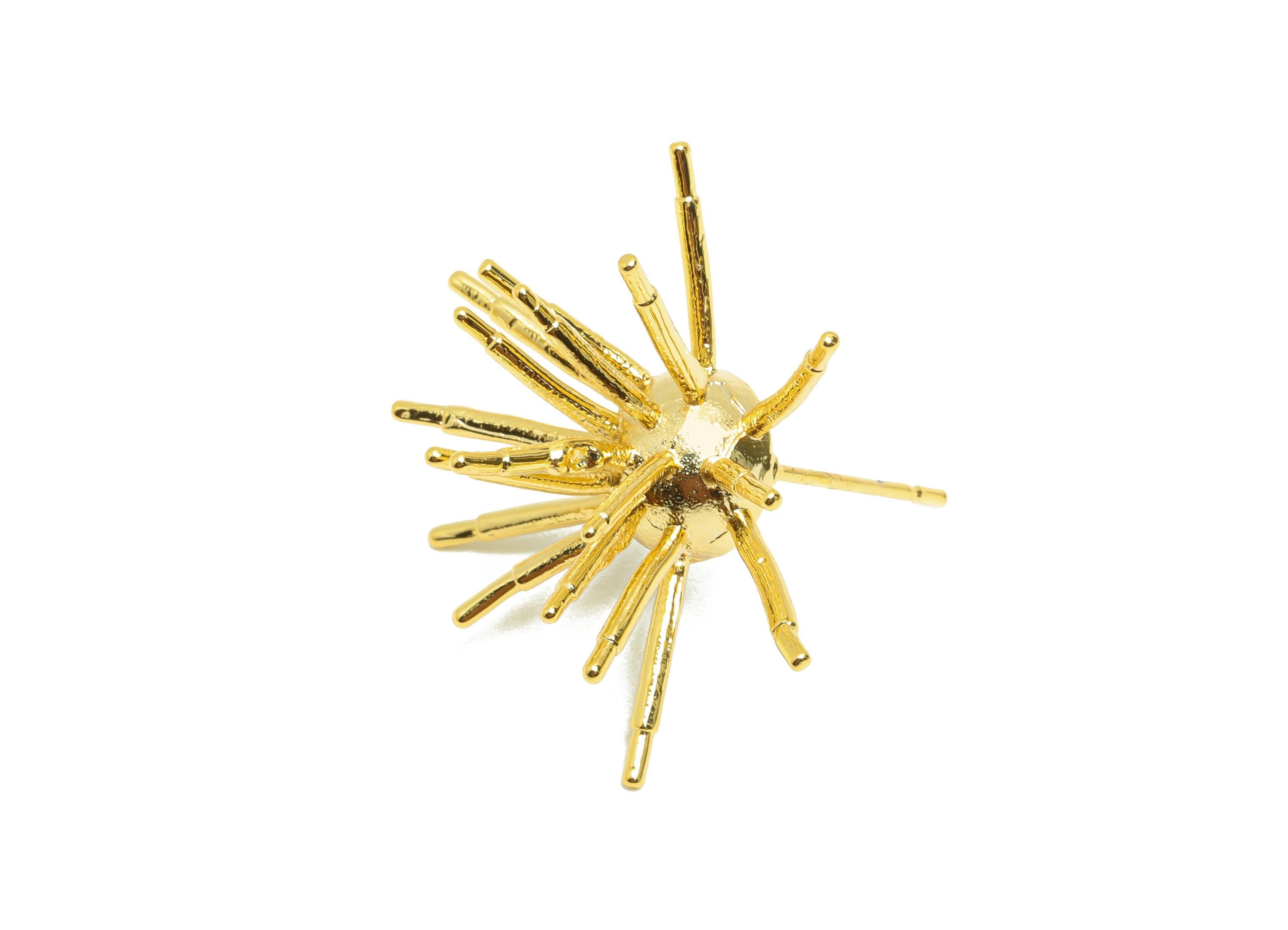 Brass Spikes Earring - Sea Urchin Earring Stud for Women - Gold Textured Earring Post - 18K Real Gold Plating - 28.04x14.58x1.25mm - RGP8981 - DOMEDBAZAAR