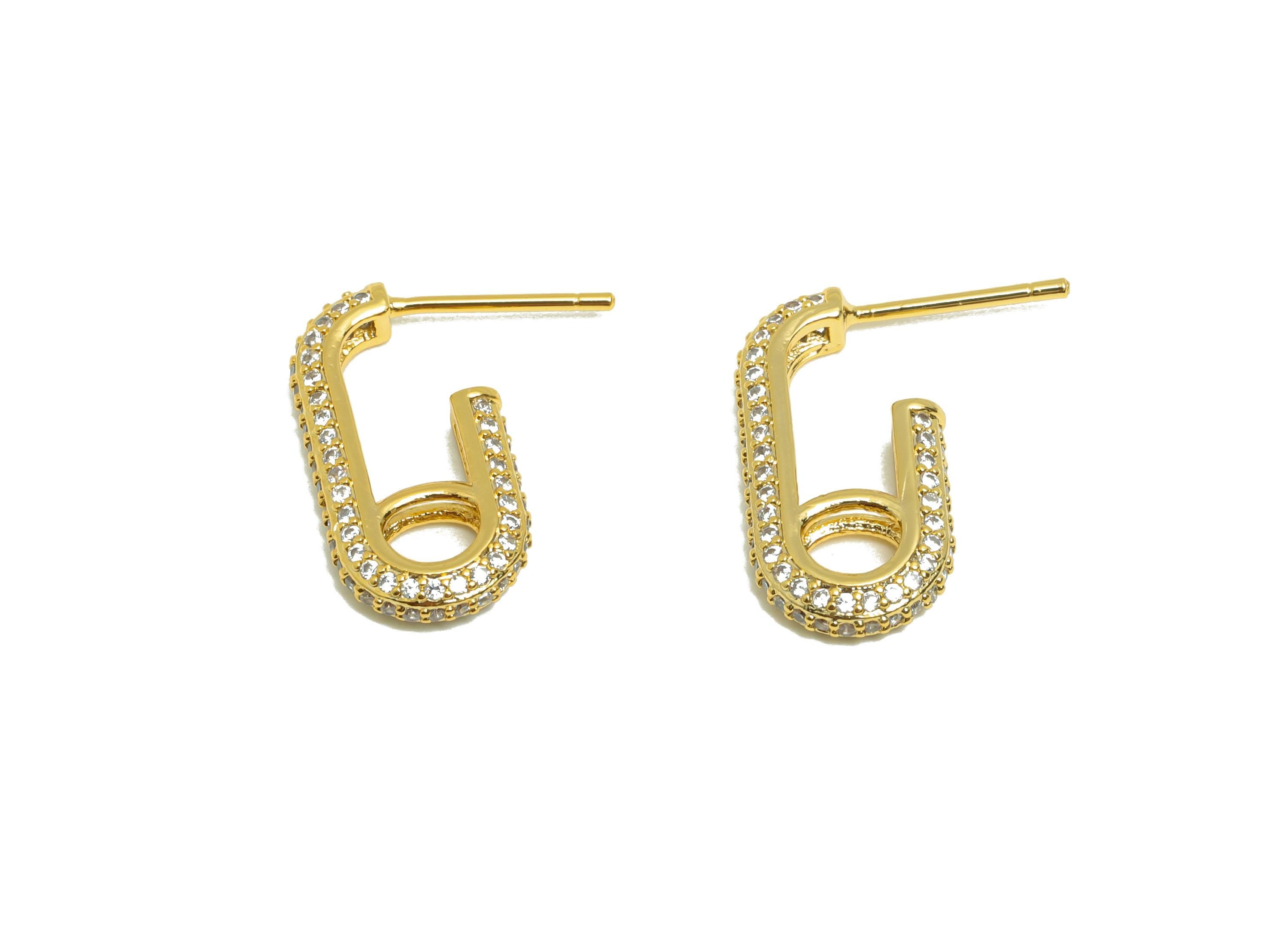 Brass Rectangle Earring - Zircon Hoop Earring Stud - Gold Open Rectangle Earring Post - 18K Real Gold Plating - 19.62x16.05x3.12mm - RGP8984 - DOMEDBAZAAR