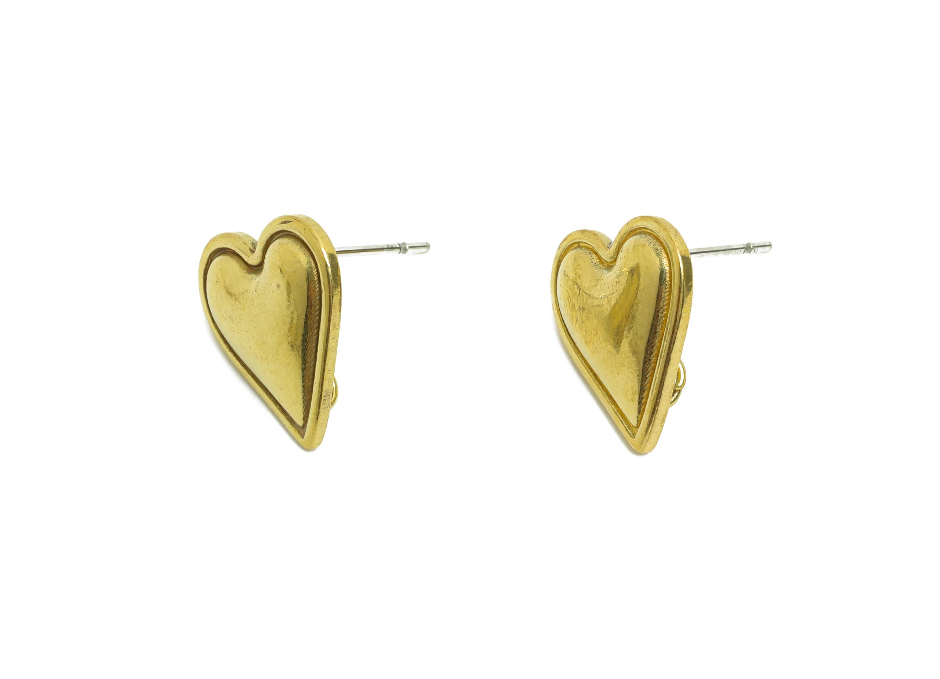 Timeless Heart Earring Stud - Raw Brass Minimalist Heart Earrings for Everyday Wear - Brass Classic Vintage Earring - 13x13x2mm - PP10802 - DOMEDBAZAAR