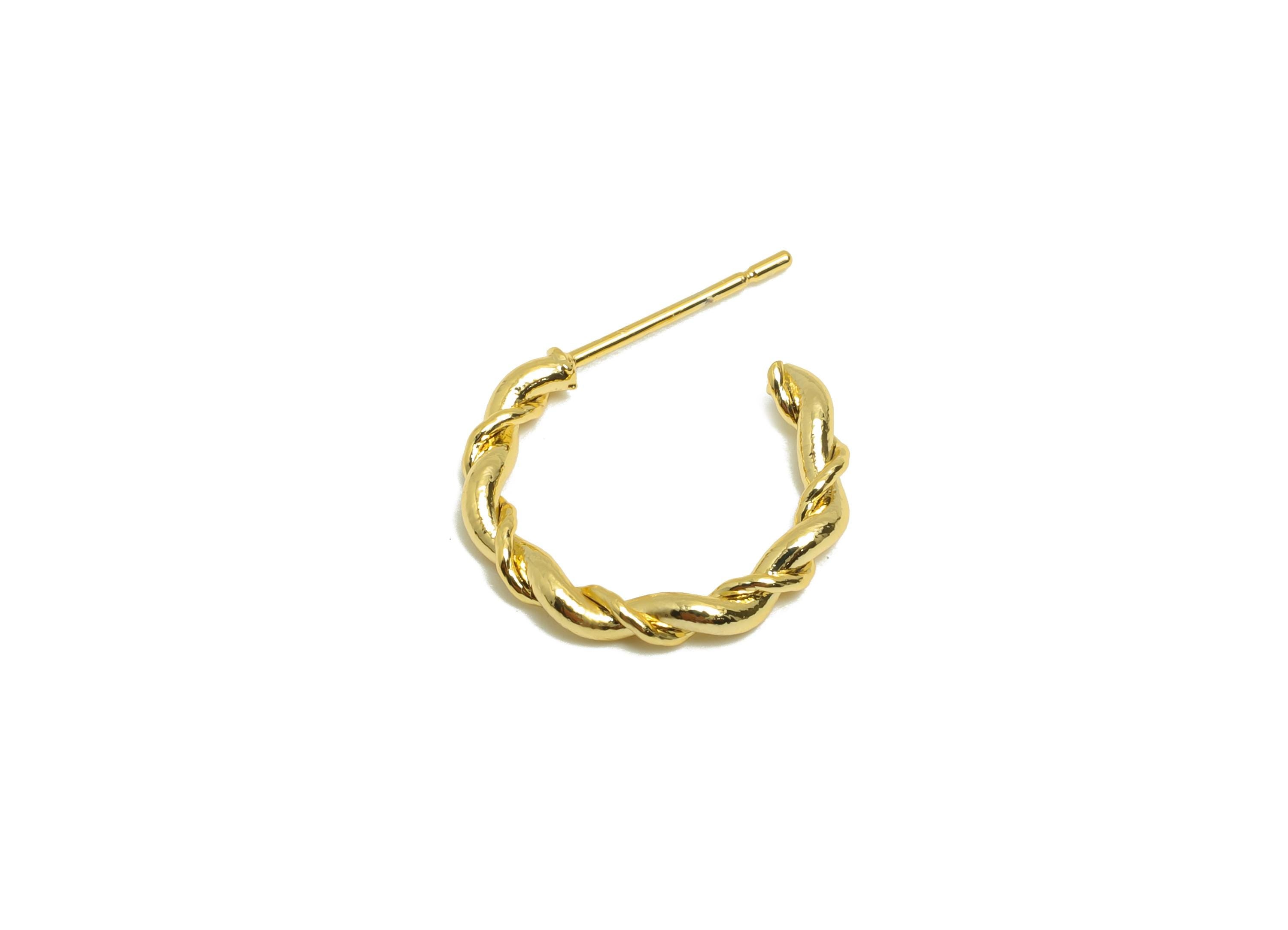 Brass Twisted Earring Stud - Gold C Hoop Earring Post for Girl- Twisted Daily Wear Earring - 18K Real Gold Plated -16.09x2.13x1.7mm- RGP8991 - DOMEDBAZAAR