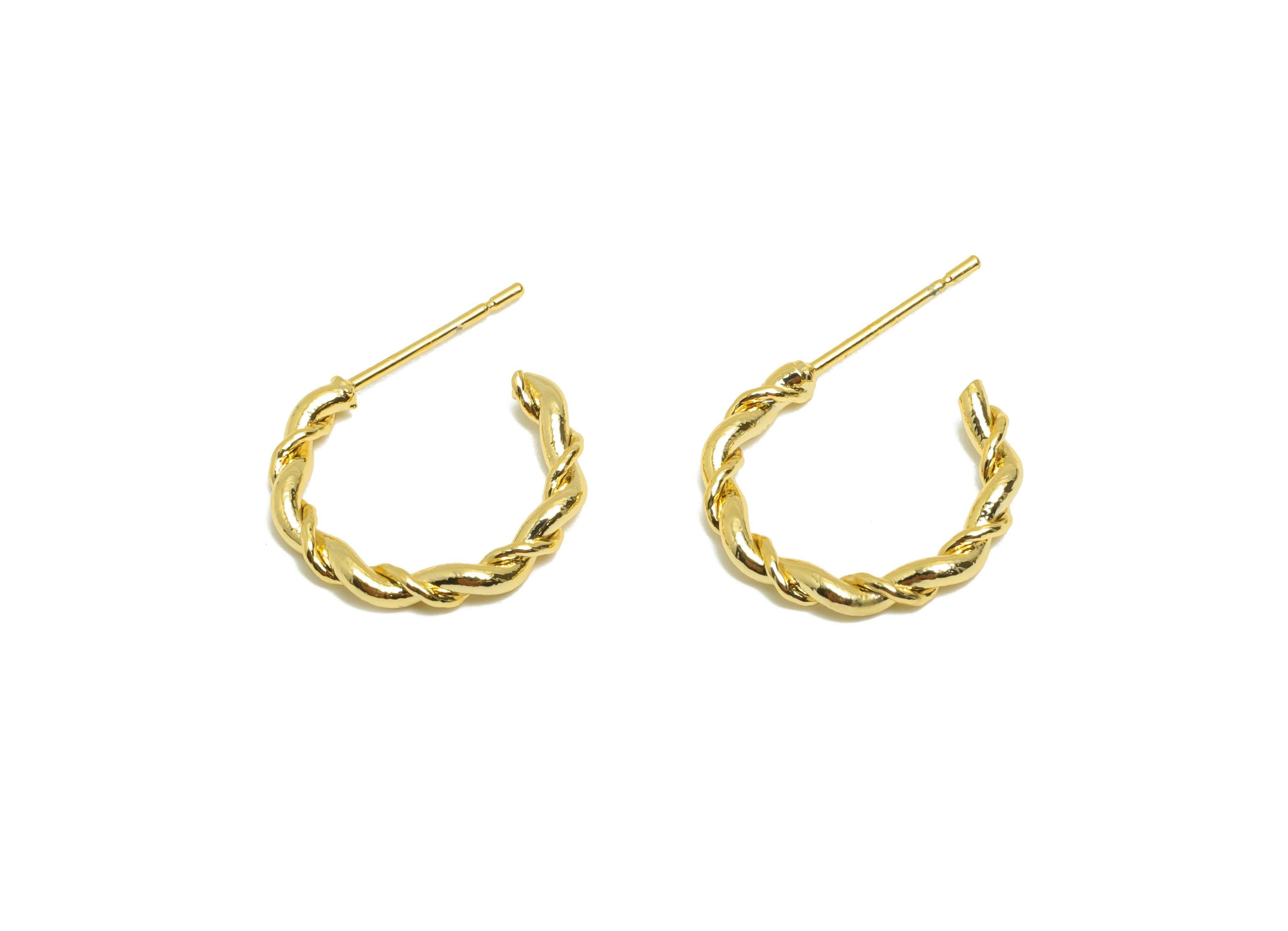 Brass Twisted Earring Stud - Gold C Hoop Earring Post for Girl- Twisted Daily Wear Earring - 18K Real Gold Plated -16.09x2.13x1.7mm- RGP8991 - DOMEDBAZAAR