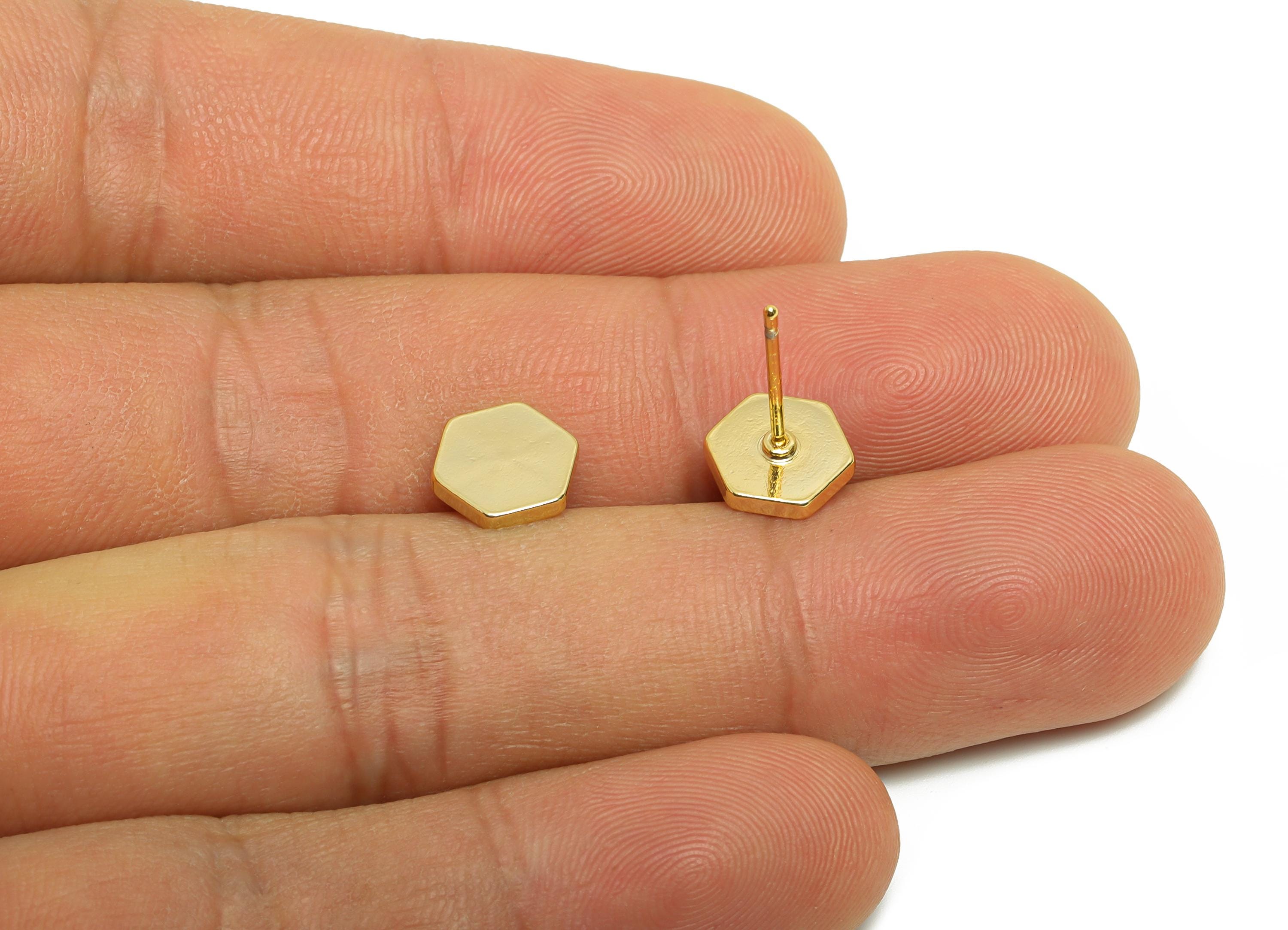 Brass Tiny Hexagon Earring - Gold Minimalist Ear Post for Girls - Hexagon Daily Wear Ear - 18K Real Gold Plating -7.97x7.97x1.52mm - RGP8993 - DOMEDBAZAAR