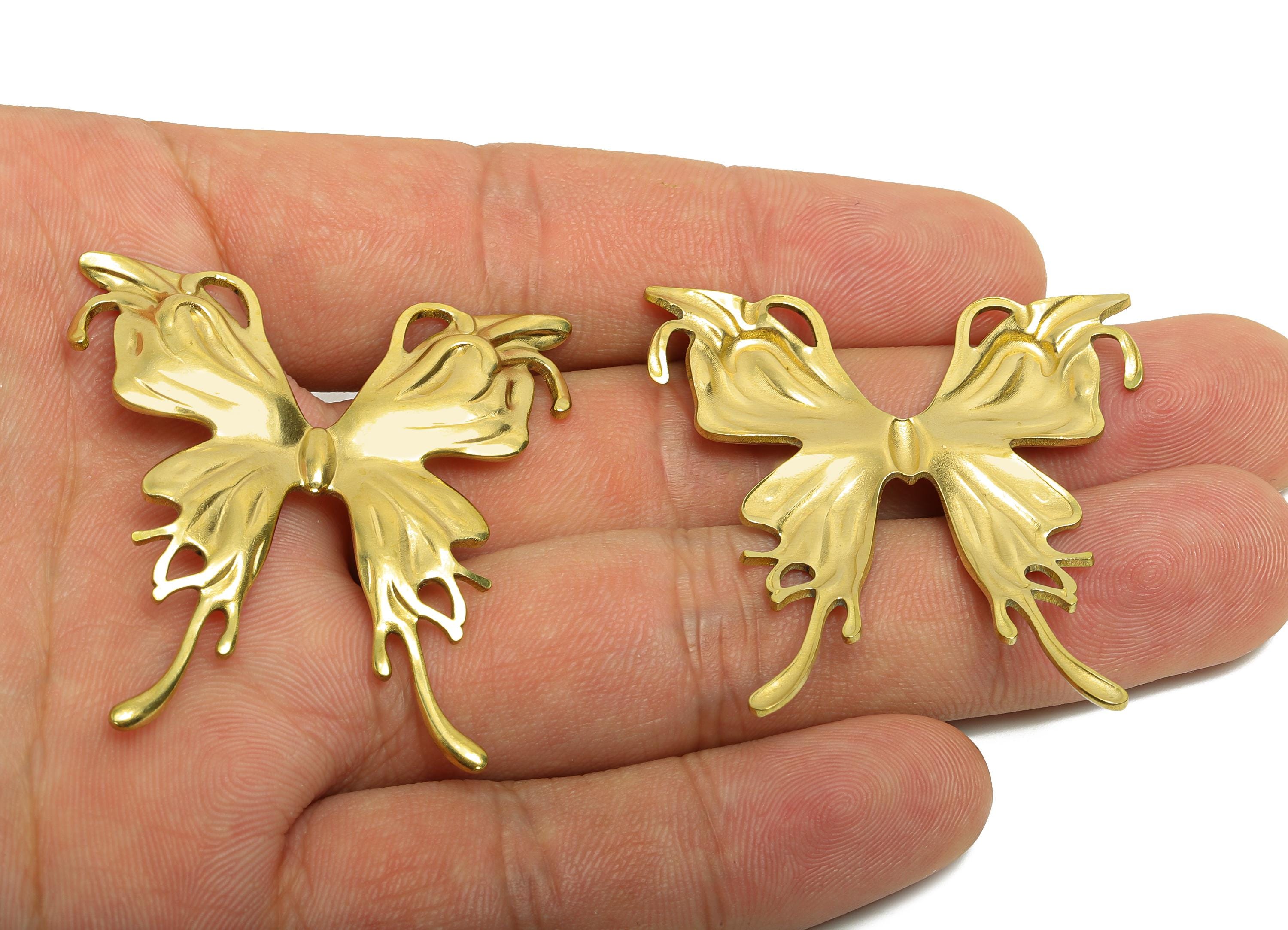 Brass Butterfly Earring Charm - Raw Brass Ornate Butterfly Flowing Wing - Decorative Butterfly Necklace - Elegant Pendant -43x41x2mm-PP10779 - DOMEDBAZAAR