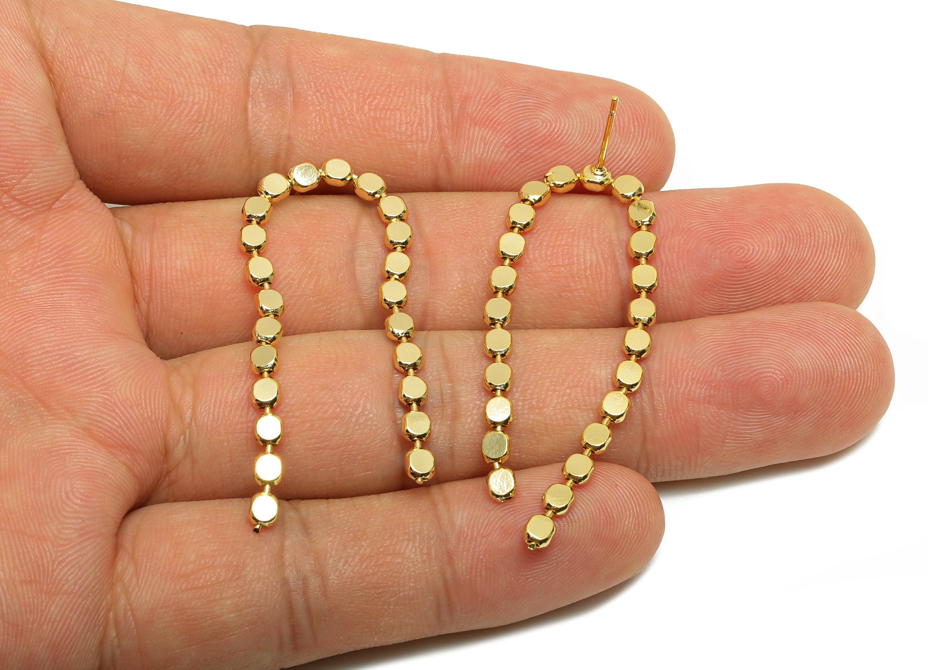 Brass Beads Chain Earring - Gold Chain Ear Post for Woman&#39;s - Beads Chain Stud Earring - 18K Real Gold Plating- 45.21x15.53x1.82mm - RGP8737 - DOMEDBAZAAR