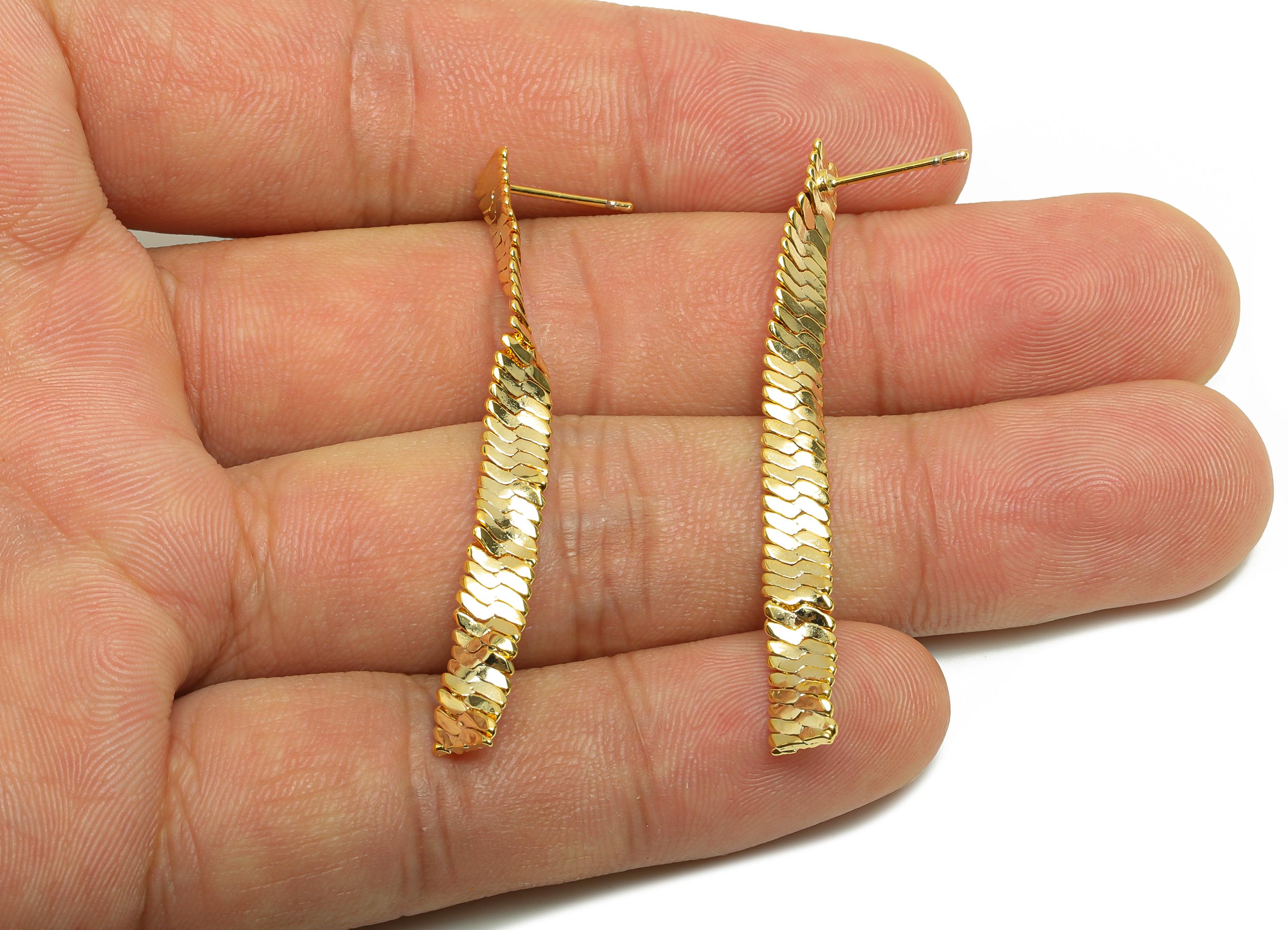 Brass Rectangle Earring Stud - Gold Earring Post for Woman&#39;s - Textured Fish Scales Earring - 18K Real Gold Plated -49.1x5.43x1.4mm- RGP8741 - DOMEDBAZAAR