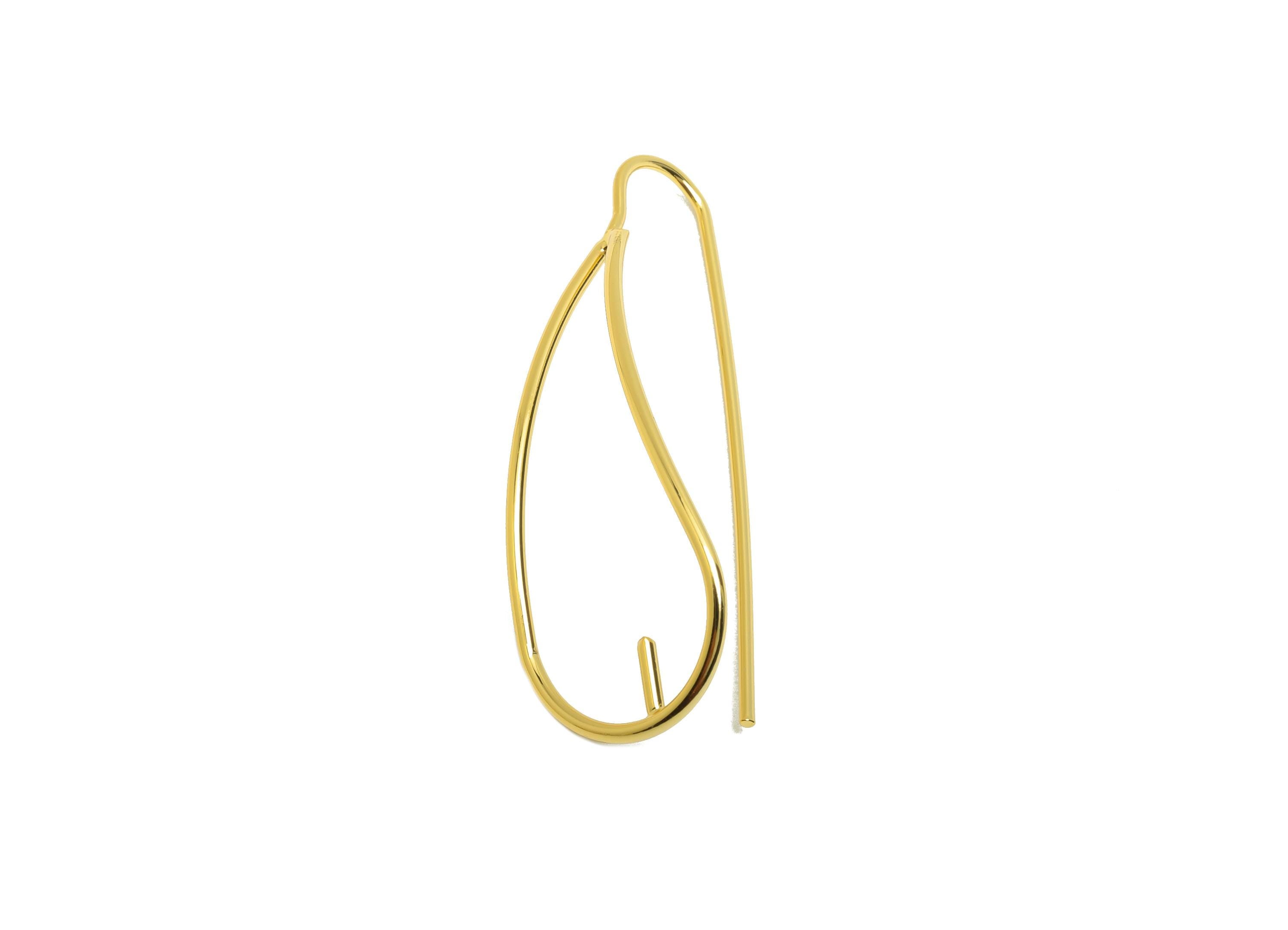 Brass Teardrop Earring - Gold Curved Earring Wire for Woman&#39;s - Minimalist Setting Ear - 18K Real Gold Plating - 36.5x13.54x0.98mm - RGP8742 - DOMEDBAZAAR