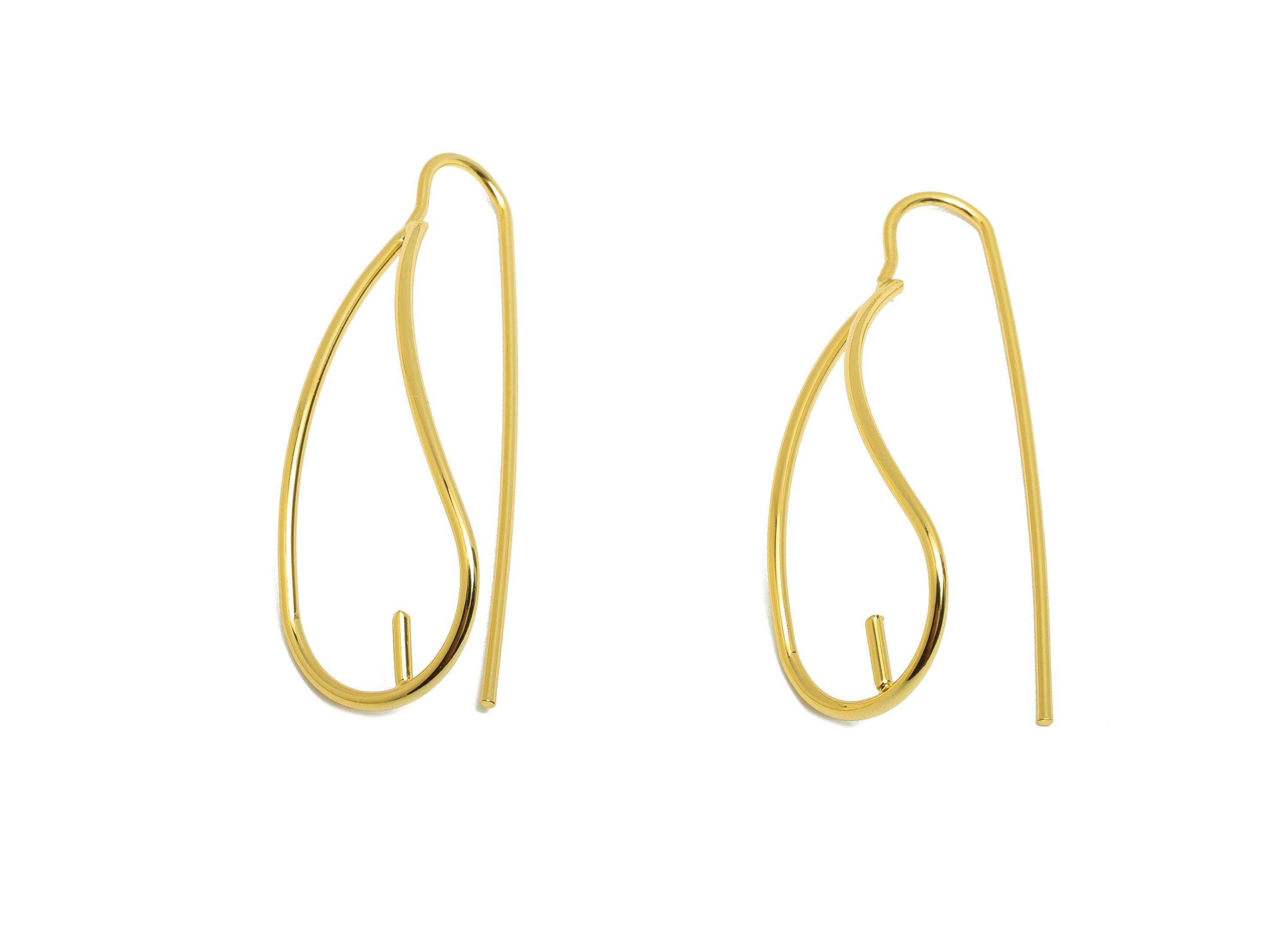 Brass Teardrop Earring - Gold Curved Earring Wire for Woman&#39;s - Minimalist Setting Ear - 18K Real Gold Plating - 36.5x13.54x0.98mm - RGP8742 - DOMEDBAZAAR