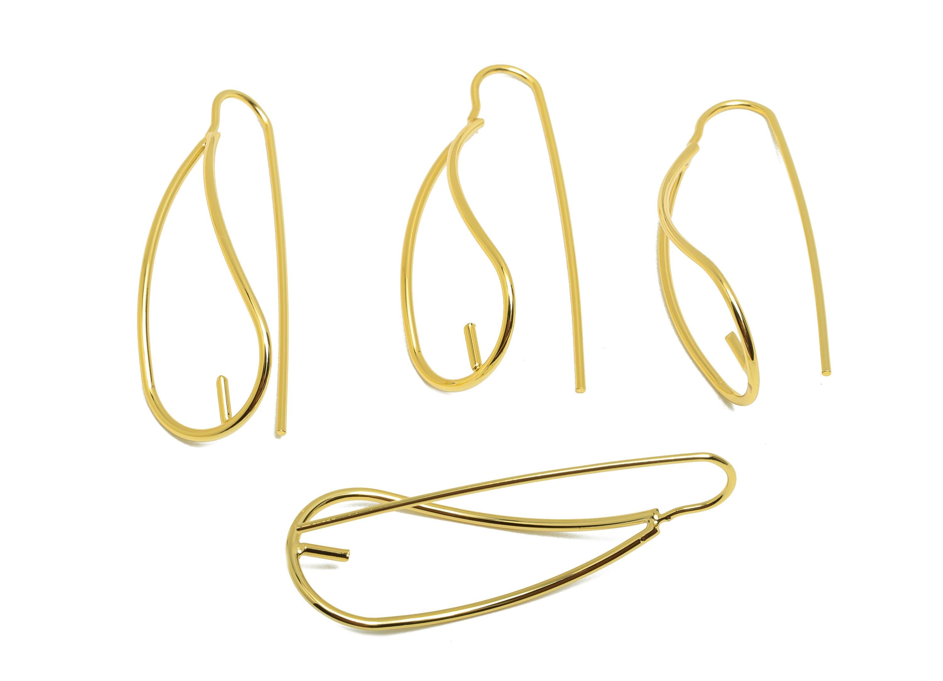 Brass Teardrop Earring - Gold Curved Earring Wire for Woman&#39;s - Minimalist Setting Ear - 18K Real Gold Plating - 36.5x13.54x0.98mm - RGP8742 - DOMEDBAZAAR