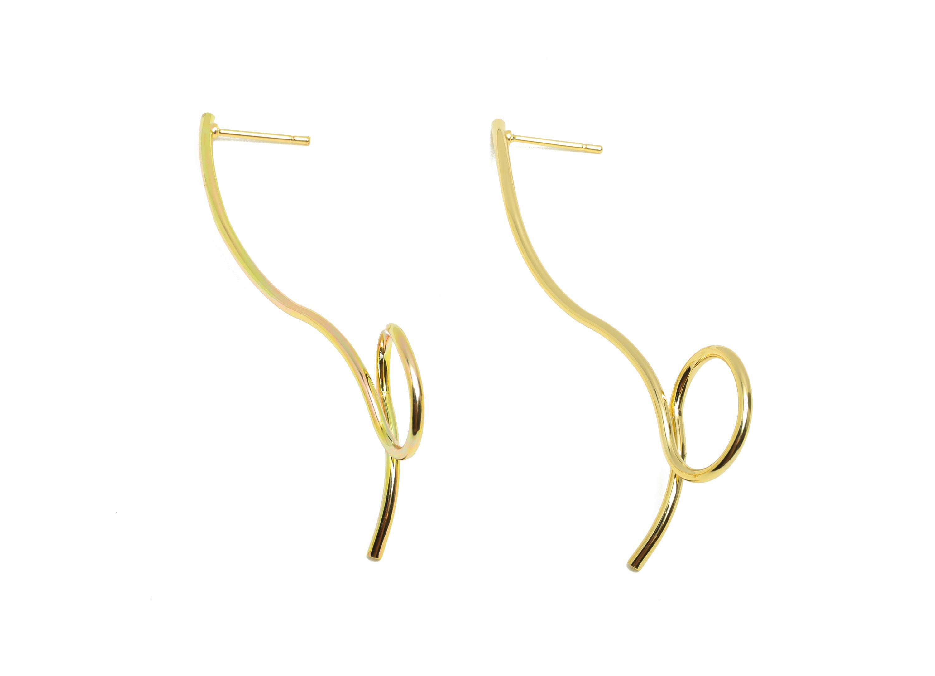 Brass Curved Bar Earring Stud - Circle Earring Post for Woman - Gold Daily Wear Earring - 18K Real Gold Plating - 63.53x27.18x1.5mm -RGP8743 - DOMEDBAZAAR