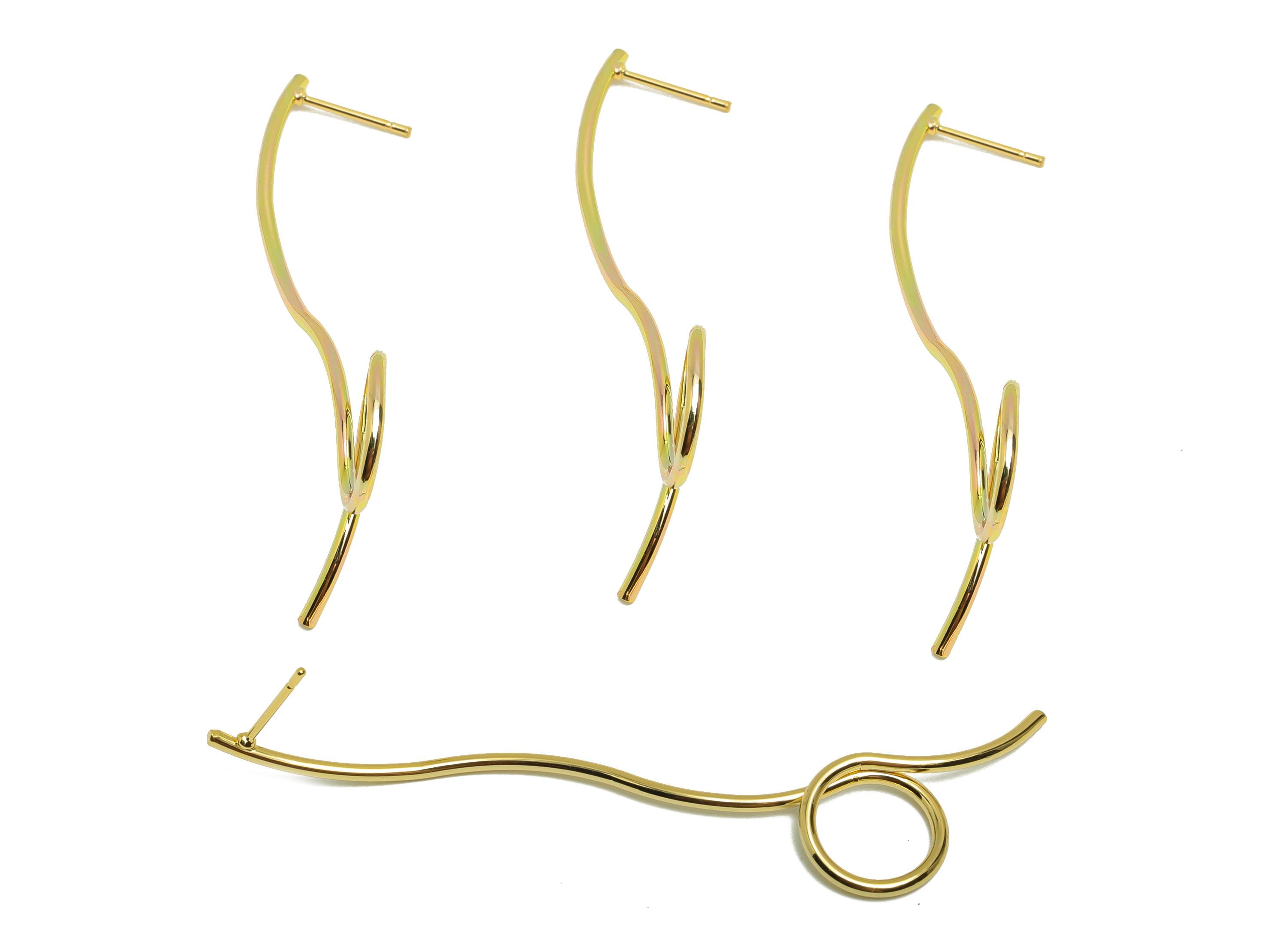 Brass Curved Bar Earring Stud - Circle Earring Post for Woman - Gold Daily Wear Earring - 18K Real Gold Plating - 63.53x27.18x1.5mm -RGP8743 - DOMEDBAZAAR