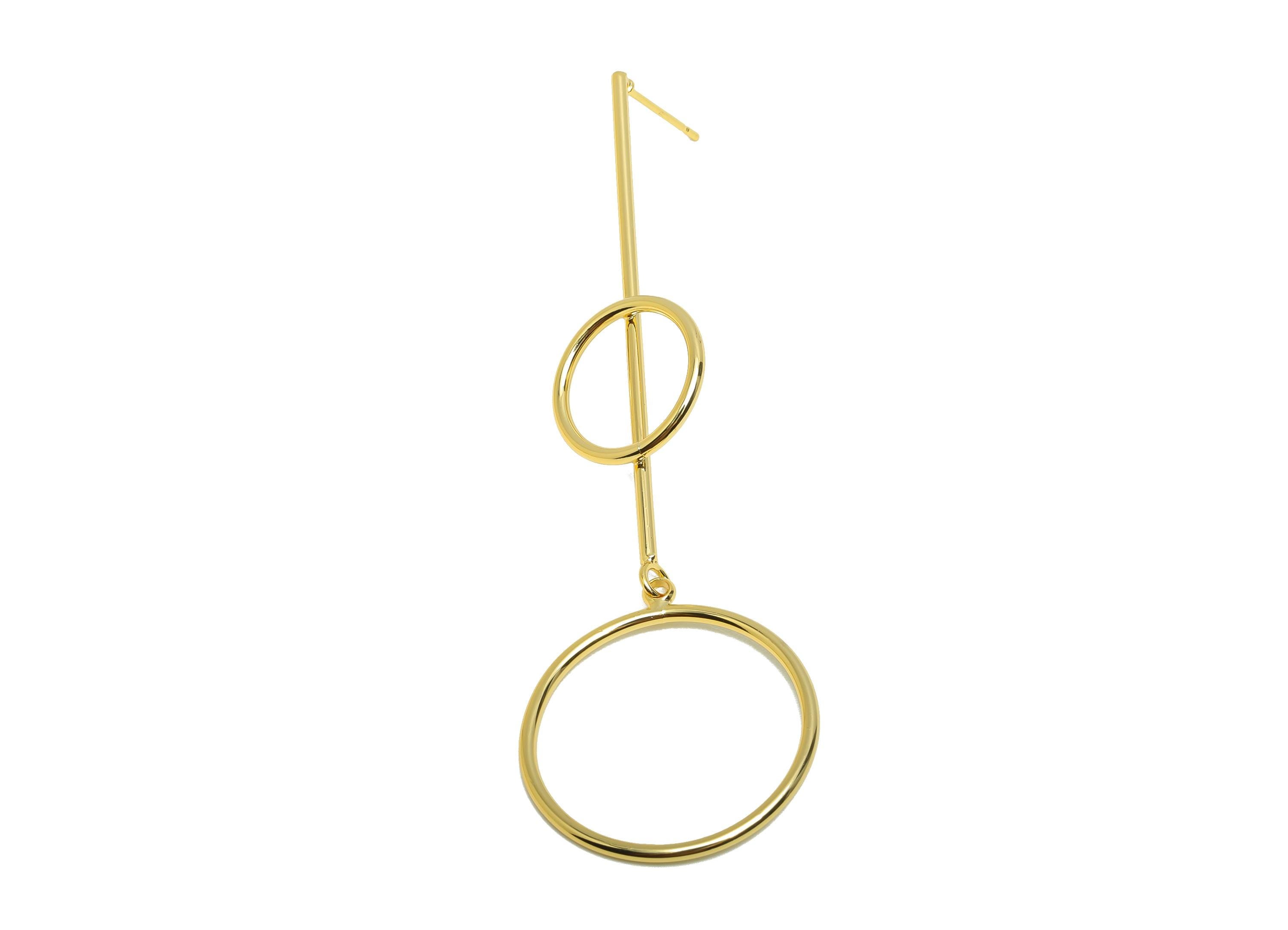 Brass Bar Circle Earring Stud - Long Bar Earring Post for Woman - Gold Hoop Dangle Ear - 18K Real Gold Plating - 78.96x25.9x1.5mm - RGP8745 - DOMEDBAZAAR