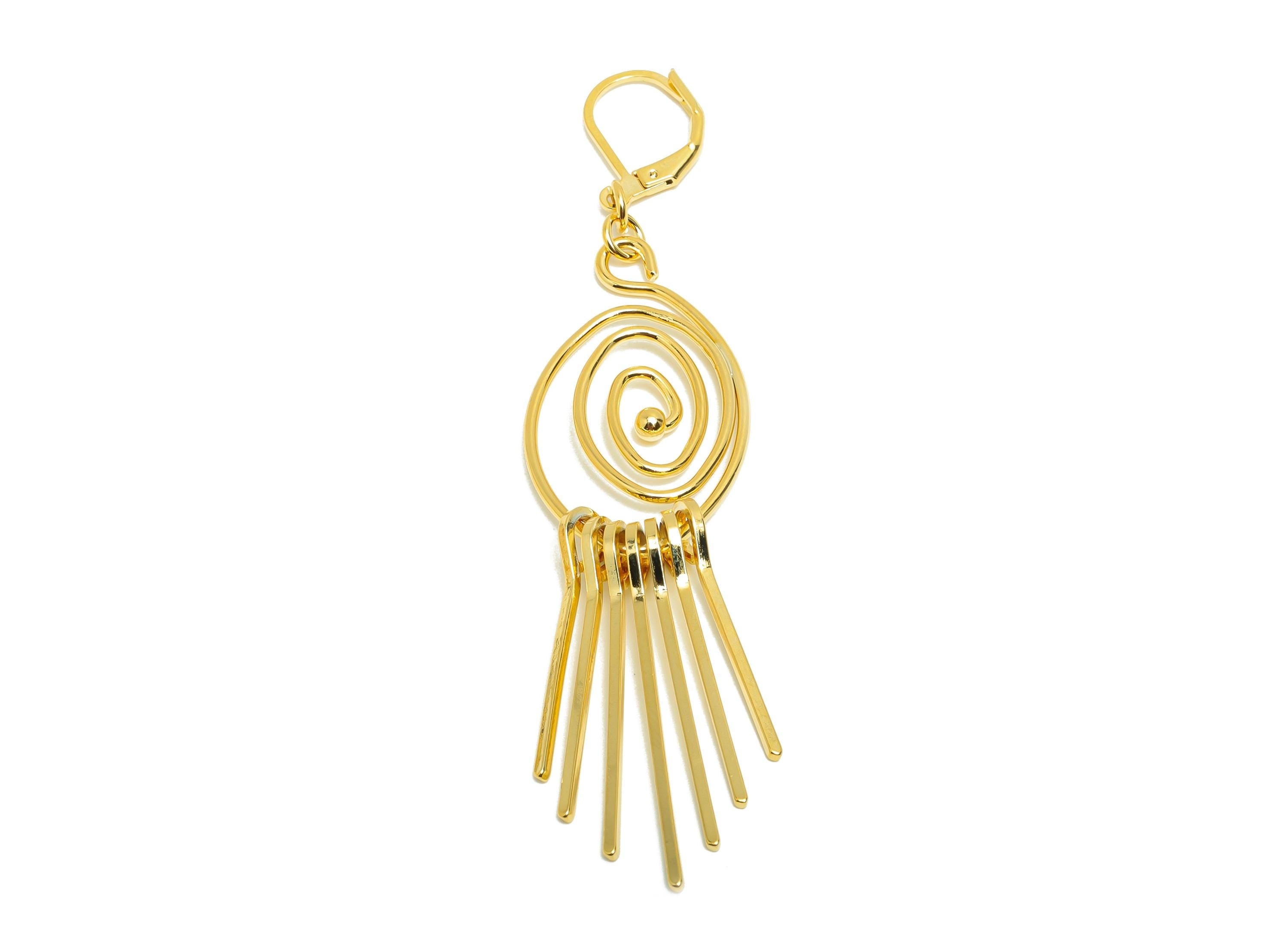 Brass Spiral Fringe Earring - Oval Laverack Earring for Woman - Gold Spiral Dangle Earring - 18K Real Gold Plating - 82x18x1.5mm - RGP8746 - DOMEDBAZAAR