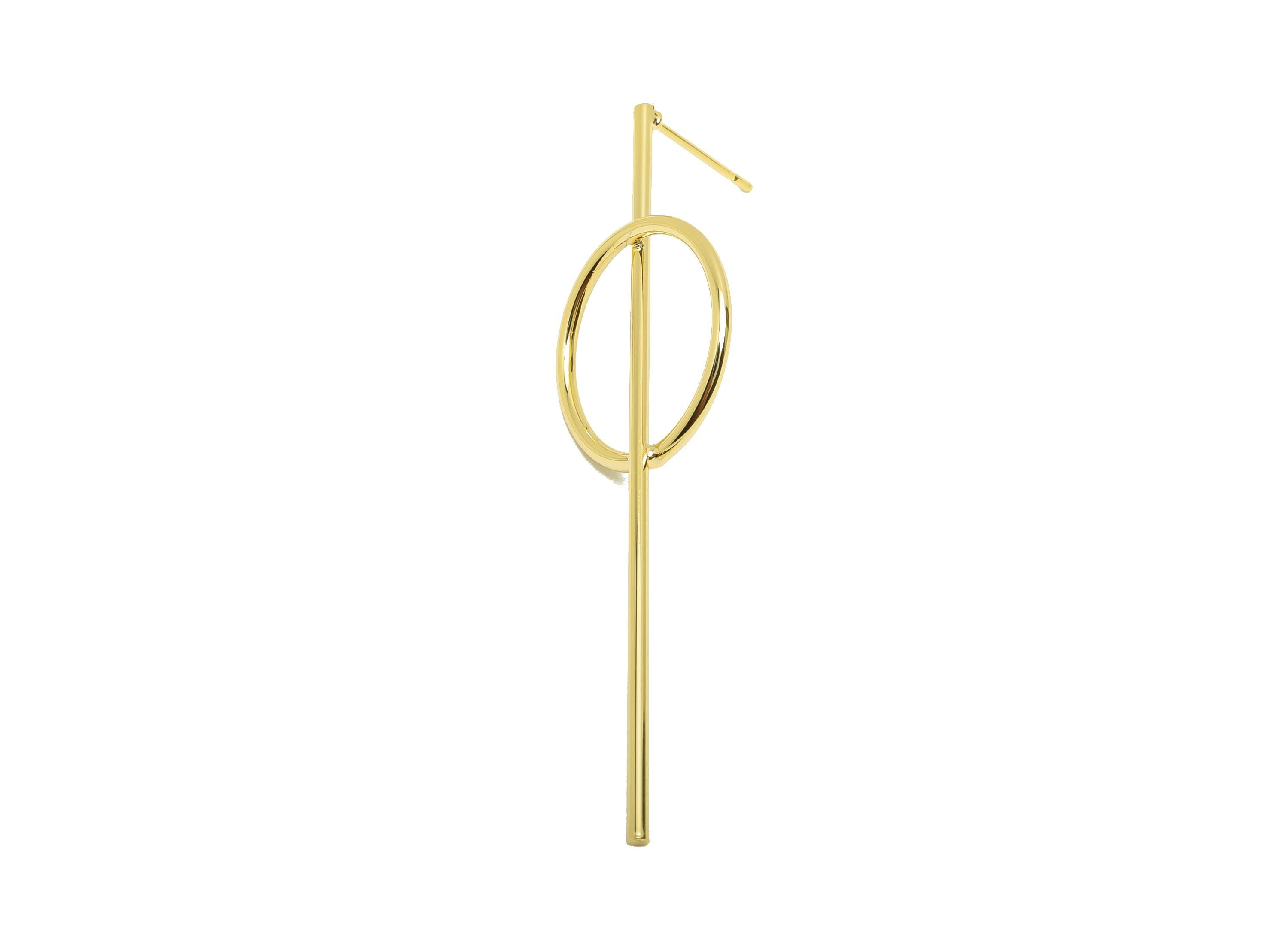 Brass Long Bar Earring Stud - Circle Earring Post for Woman - Gold Daily Wear Earring - 18K Real Gold Plating - 62.44x19.85x1.45mm - RGP8747 - DOMEDBAZAAR