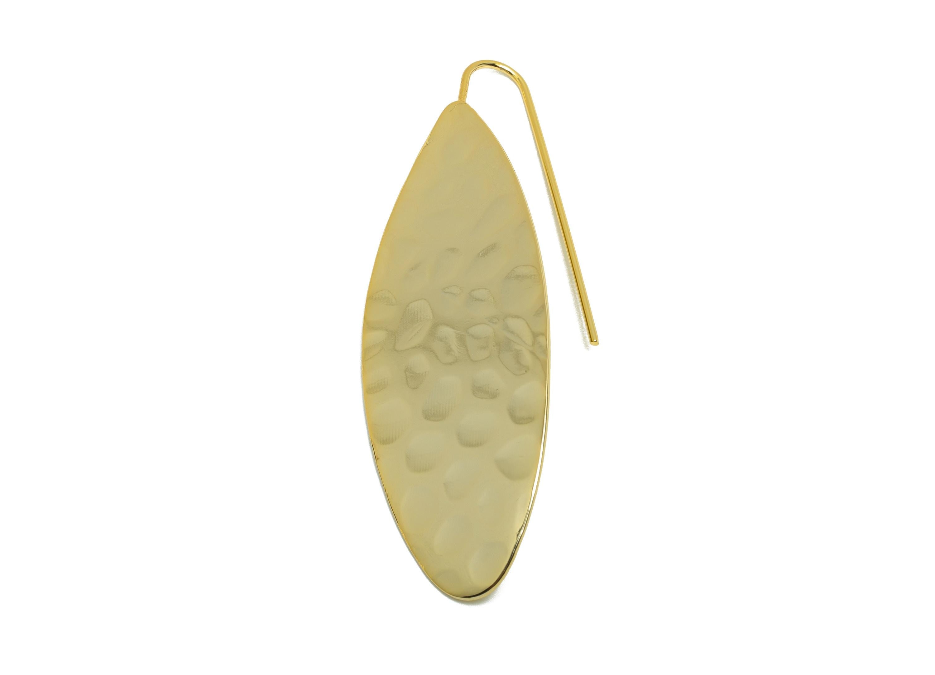 Brass Teardrop Leaf Earring - Gold Hammered Earring Wire for Woman&#39;s - Drop Leaves Ear - 18K Real Gold Plating - 45.86x17.52x0.9mm - RGP8748 - DOMEDBAZAAR