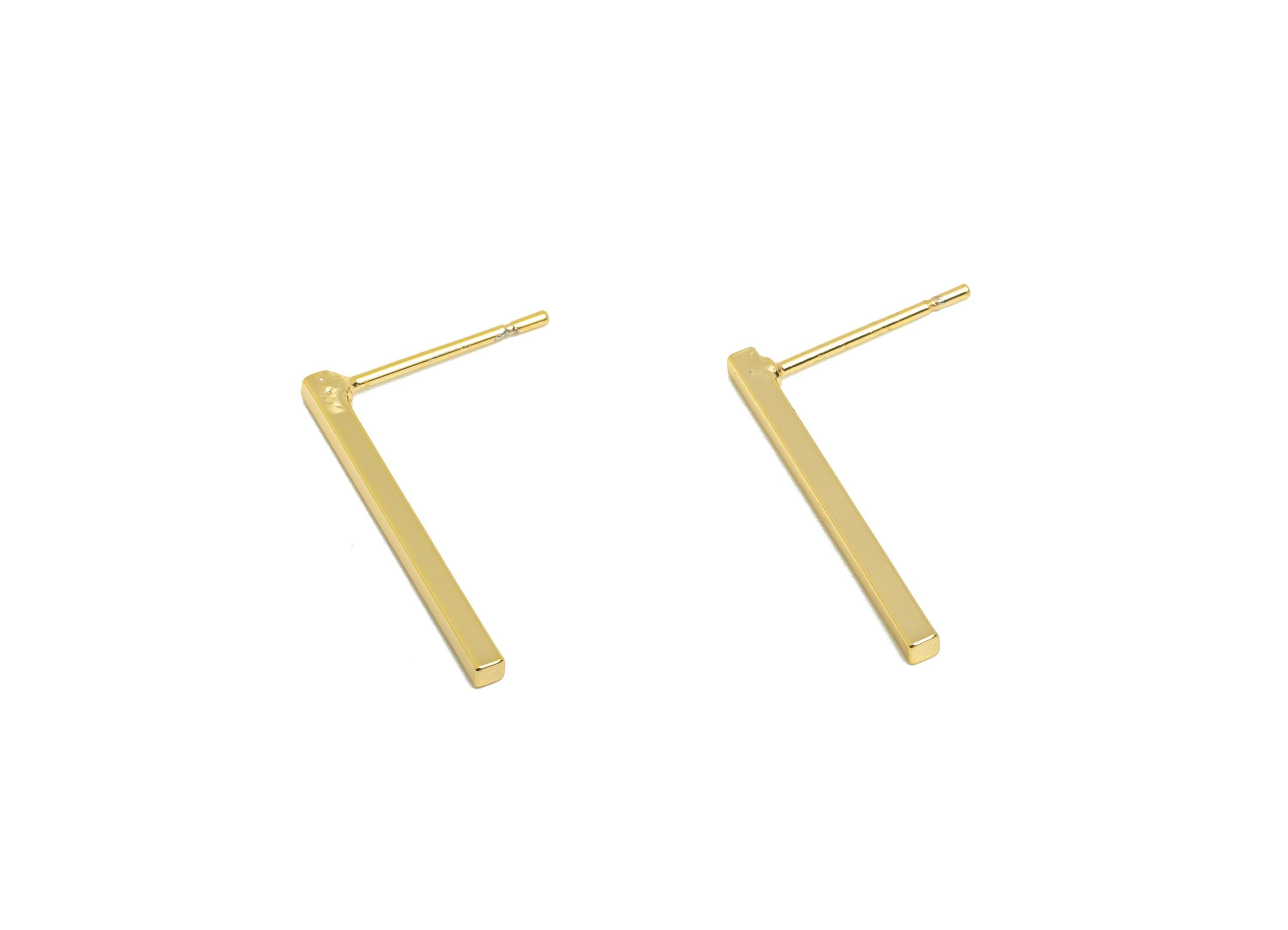 Brass Bar Earring Stud - Minimalist Earring Post for Woman - Gold Bar Daily Wear Earring - 18K Real Gold Plating - 19.5x13.25x1.47mm-RGP8995 - DOMEDBAZAAR