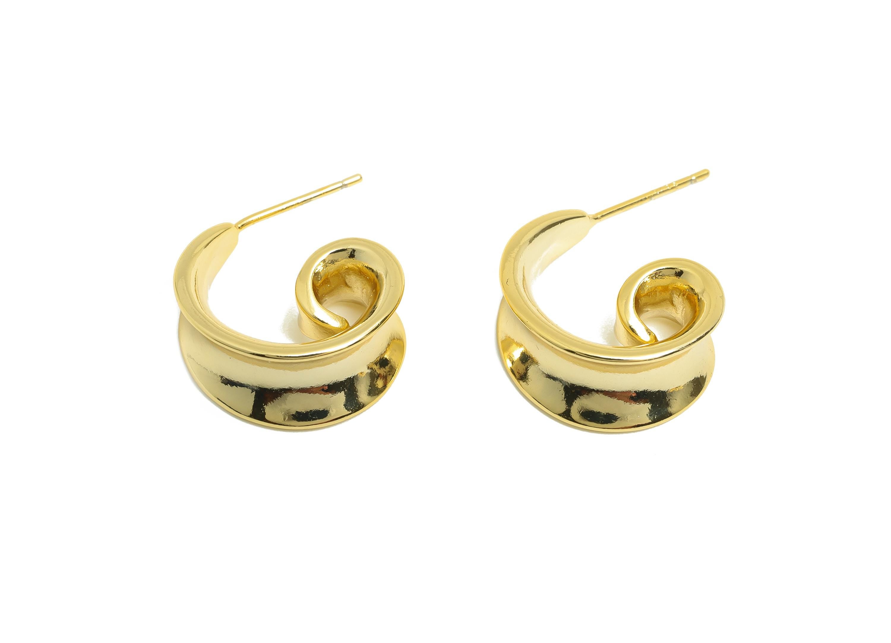Gold Spiral Hoop Earring Stud - Brass Textured C Hoop Earring - Open Daily Wear Earring - 18K Real Gold Plating - 17.21x8.62x1.52mm- RGP8999 - DOMEDBAZAAR