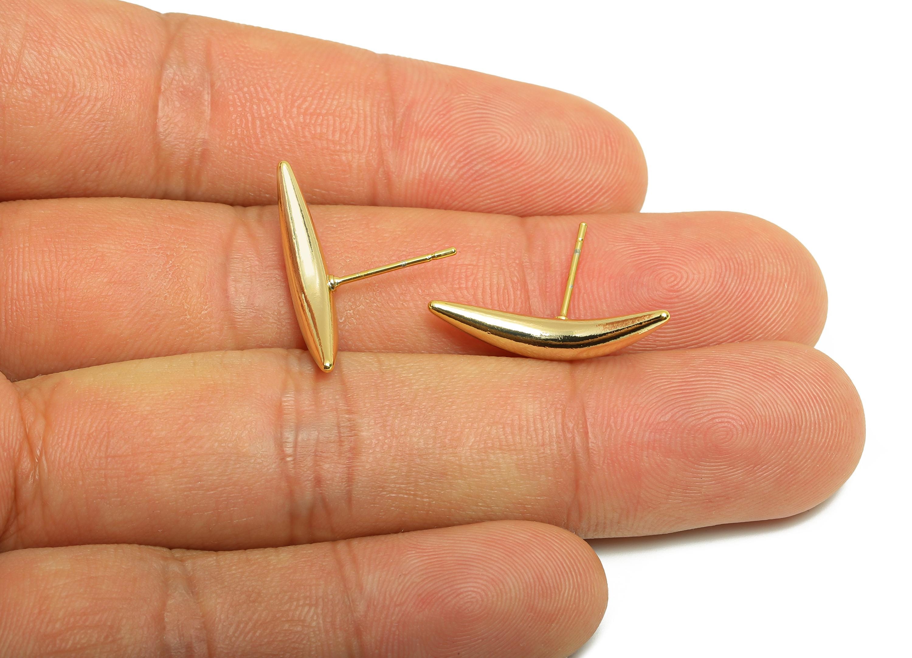 Brass Horn Earring Stud - Spikes Earring Post for Woman - Gold Curved Bar Daily Wear Ear - 18K Real Gold Plating - 23.11x4.04x3.86mm-RGP9000 - DOMEDBAZAAR