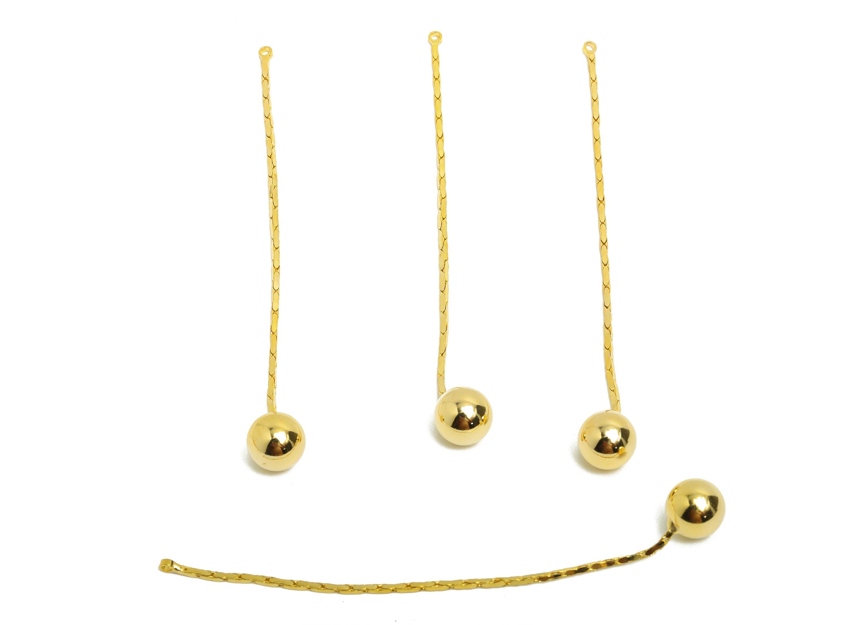 Brass Ball Dangle Earring Charm - Brass Minimalist Hanging Bead Charm - Chain Drop Pendant - 18K Real Gold Plated - 75x7x7mm - RGP10011 - DOMEDBAZAAR