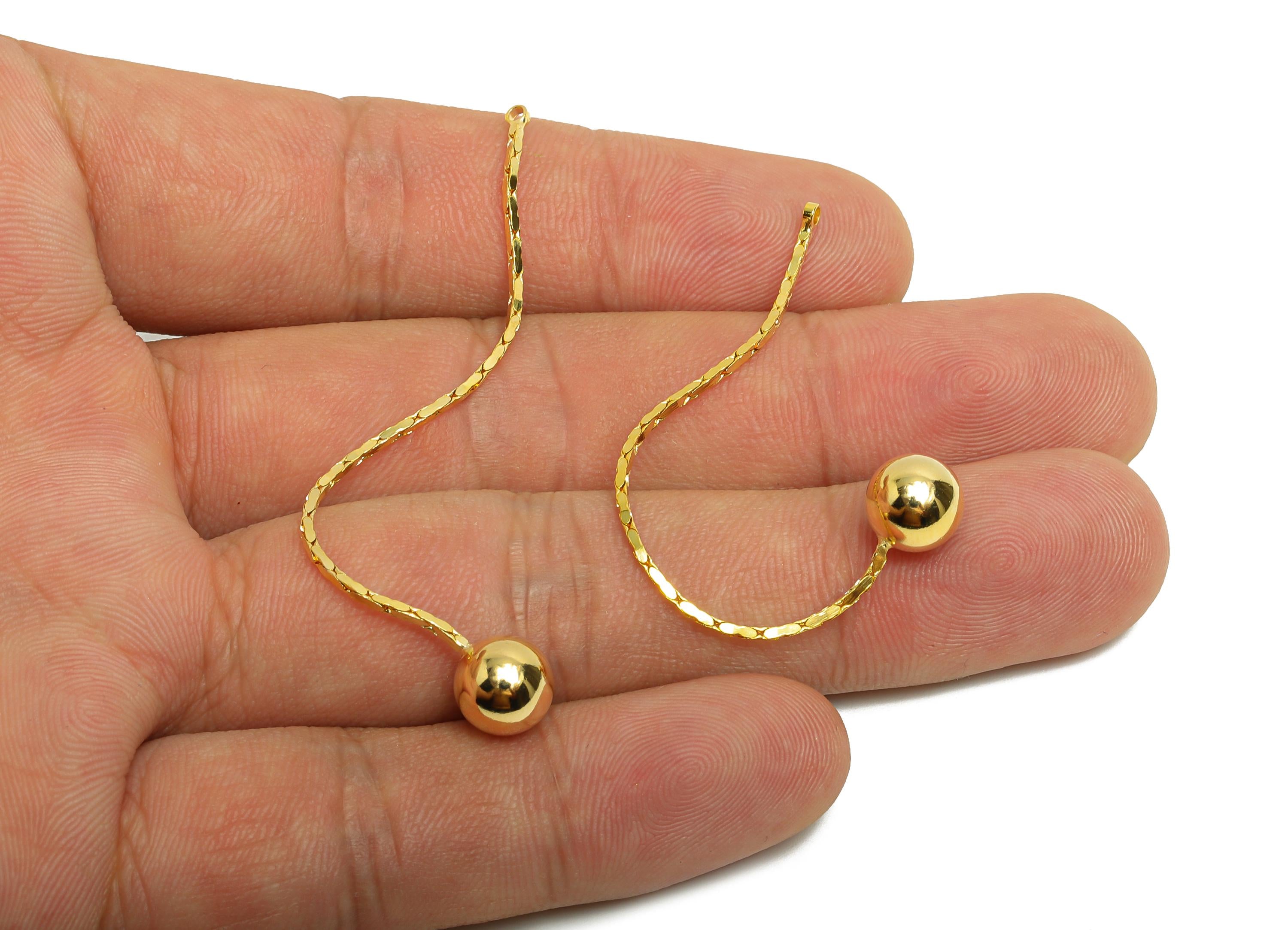 Brass Ball Dangle Earring Charm - Brass Minimalist Hanging Bead Charm - Chain Drop Pendant - 18K Real Gold Plated - 75x7x7mm - RGP10011 - DOMEDBAZAAR