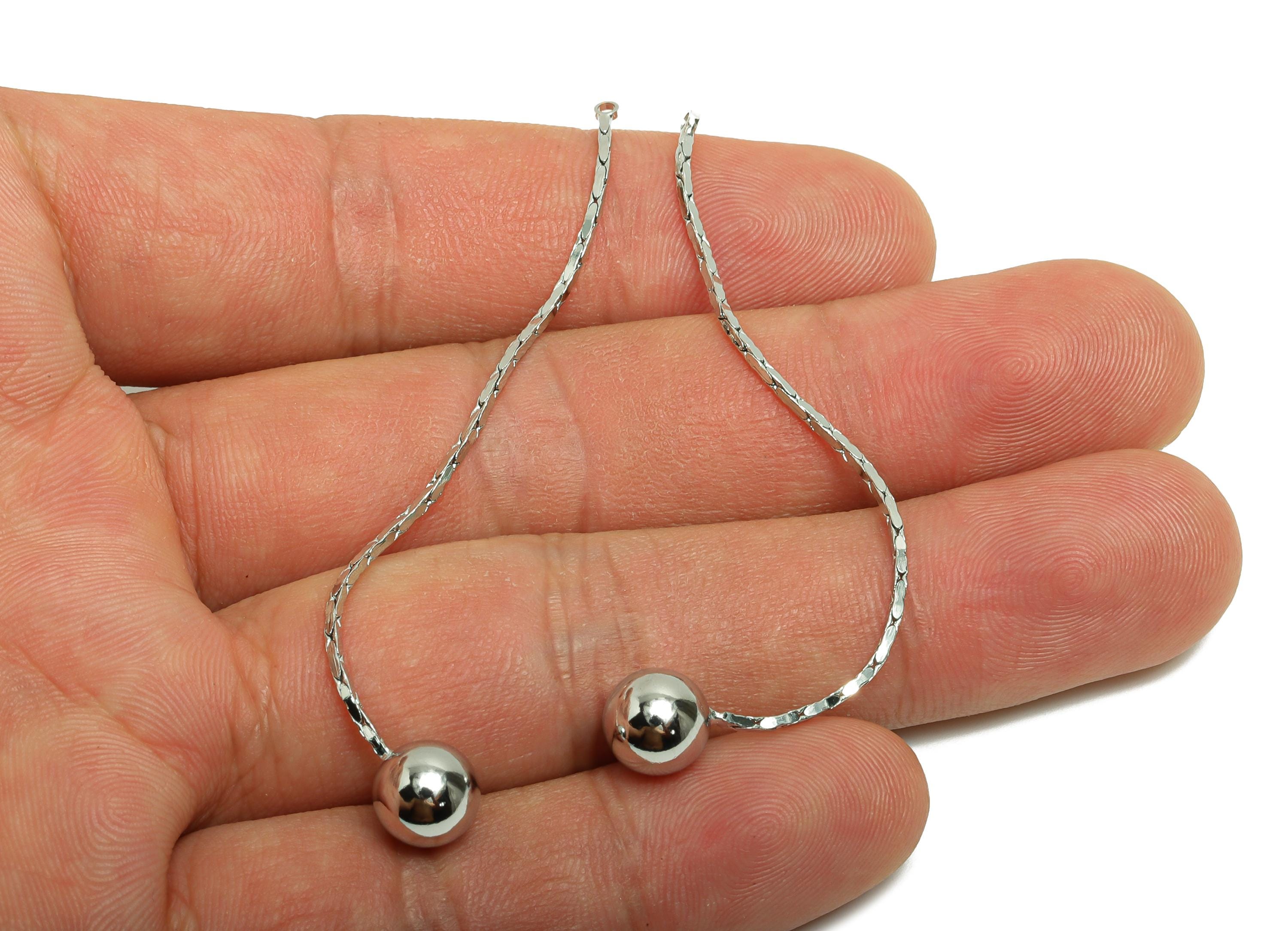 Brass Ball Dangle Earring Charm - Brass Minimalist Hanging Bead Charm - Chain Drop Pendant - 18K Real White Gold Plated - 75x7x7mm -RGP10010 - DOMEDBAZAAR