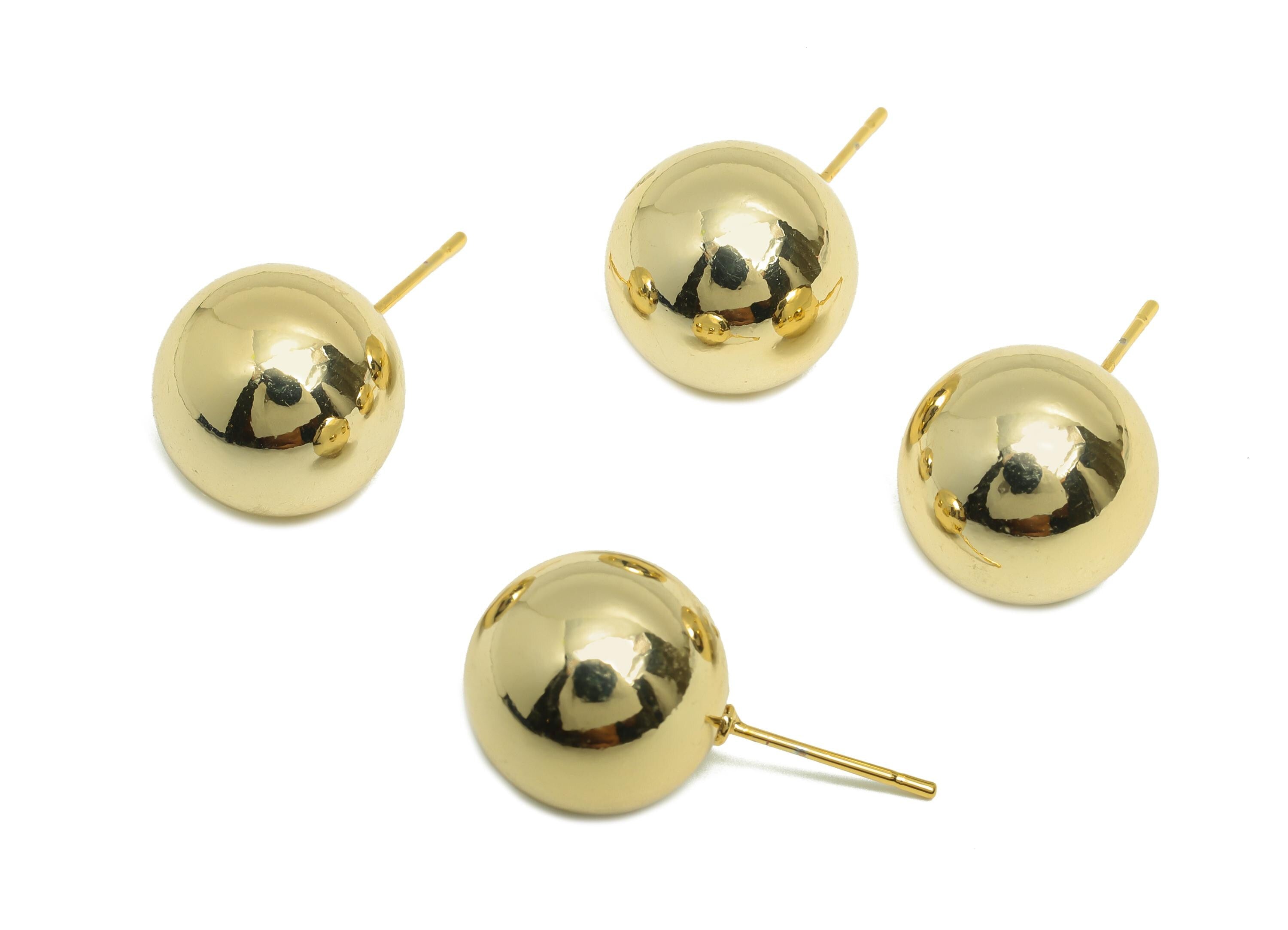 Brass Ball Earring Stud - Beads Earring Post for Woman - Gold Round Ball Daily Wear Earring - 18K Real Gold Plating - 13.8mm - RGP9002 - DOMEDBAZAAR