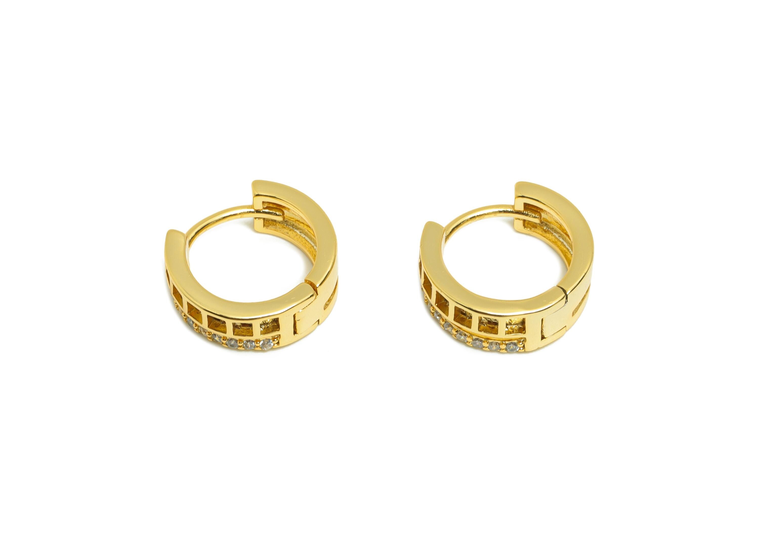 Brass Circle Huggie Earring - Gold Zircon Round Earring for Girls - Daily Wear Hoop Ear - 18K Real Gold Plated - 13.5x12.62x1.67mm - RGP9006 - DOMEDBAZAAR