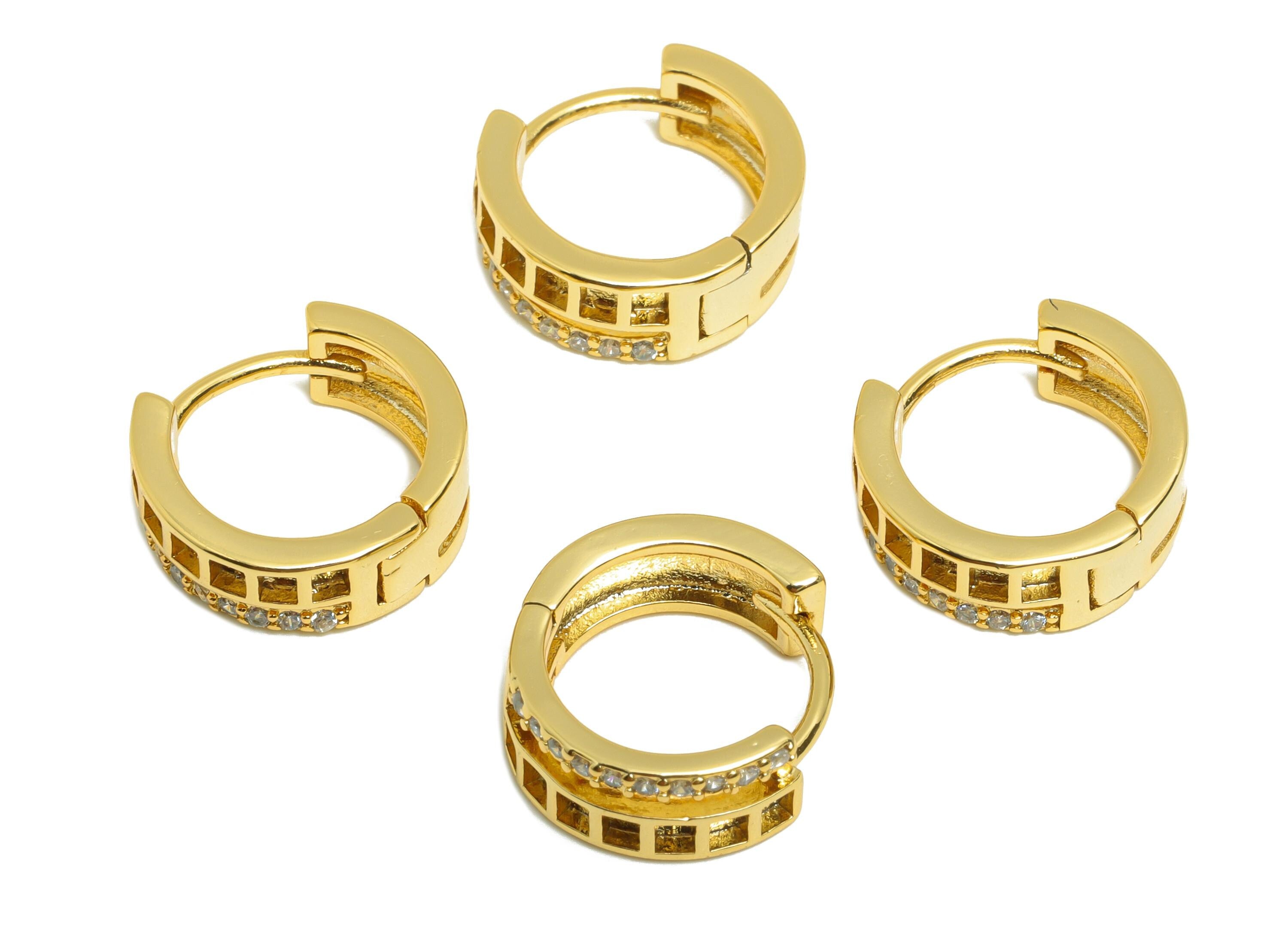 Brass Circle Huggie Earring - Gold Zircon Round Earring for Girls - Daily Wear Hoop Ear - 18K Real Gold Plated - 13.5x12.62x1.67mm - RGP9006 - DOMEDBAZAAR