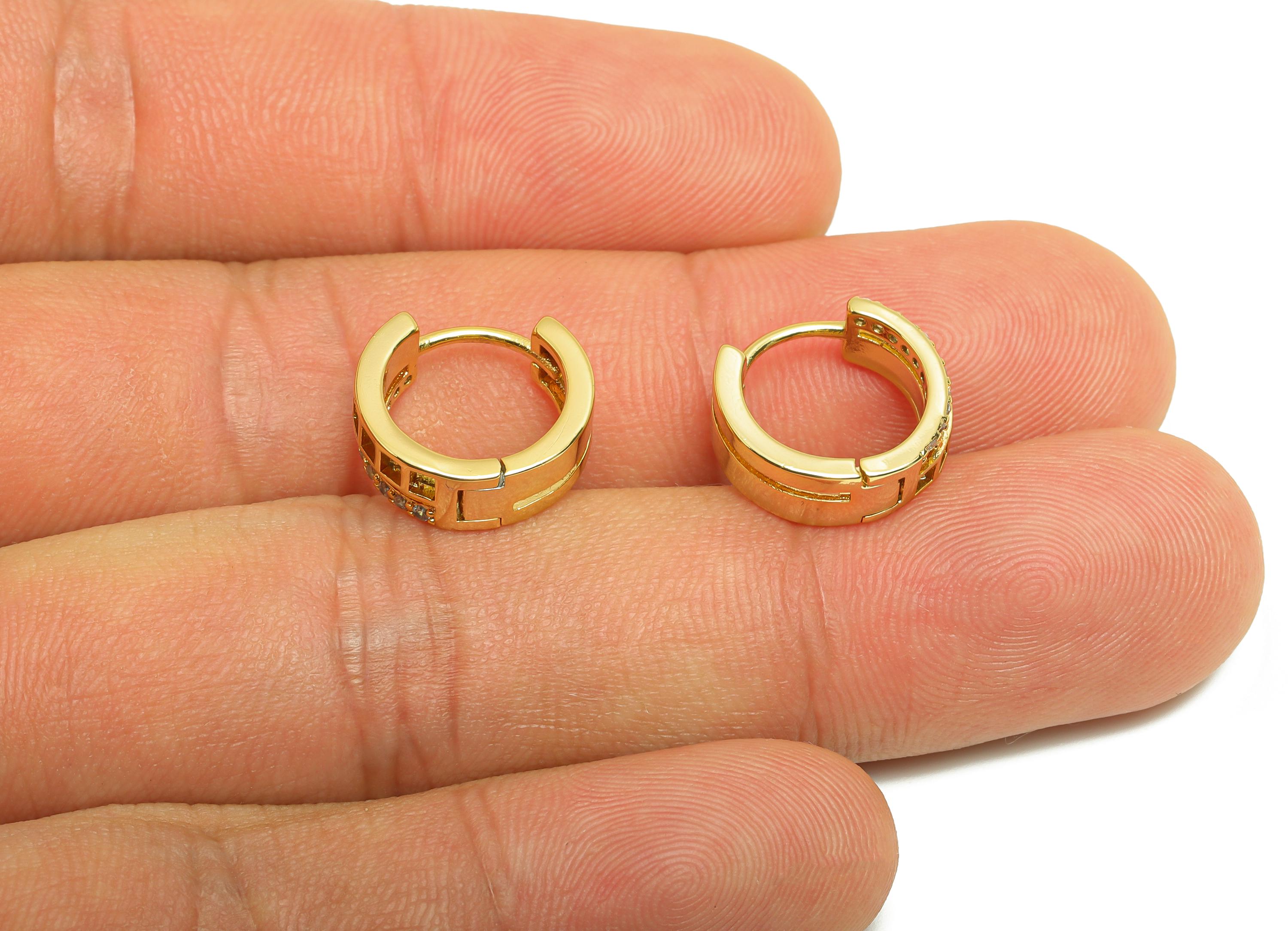Brass Circle Huggie Earring - Gold Zircon Round Earring for Girls - Daily Wear Hoop Ear - 18K Real Gold Plated - 13.5x12.62x1.67mm - RGP9006 - DOMEDBAZAAR