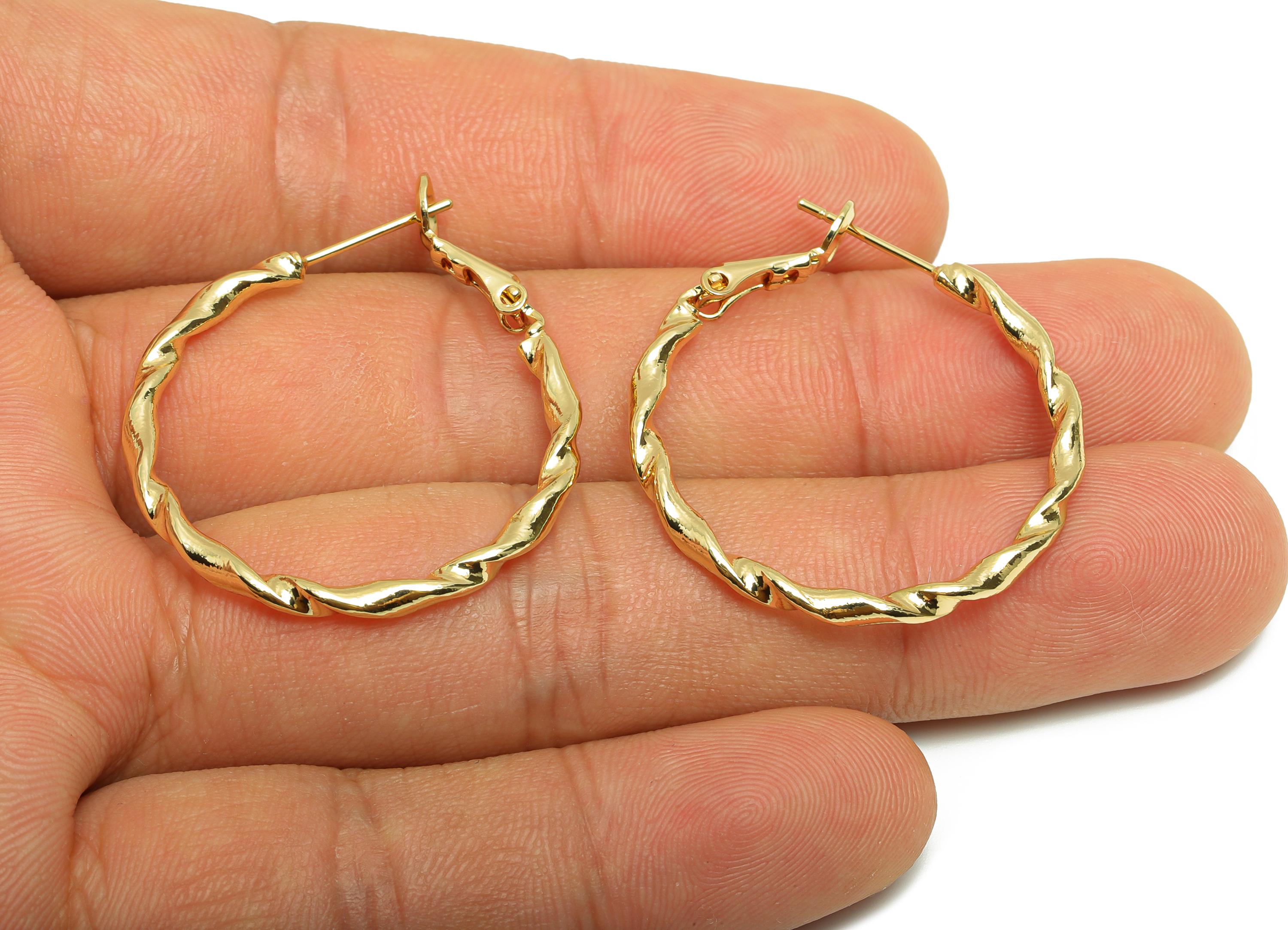 Brass Twisted Hoop Ear - Gold Huggie Earring for Girl&#39;s - Wave Round Daily Wear Earring - 18K Real Gold Plated - 30.63x30.08x2.15mm- RGP9009 - DOMEDBAZAAR