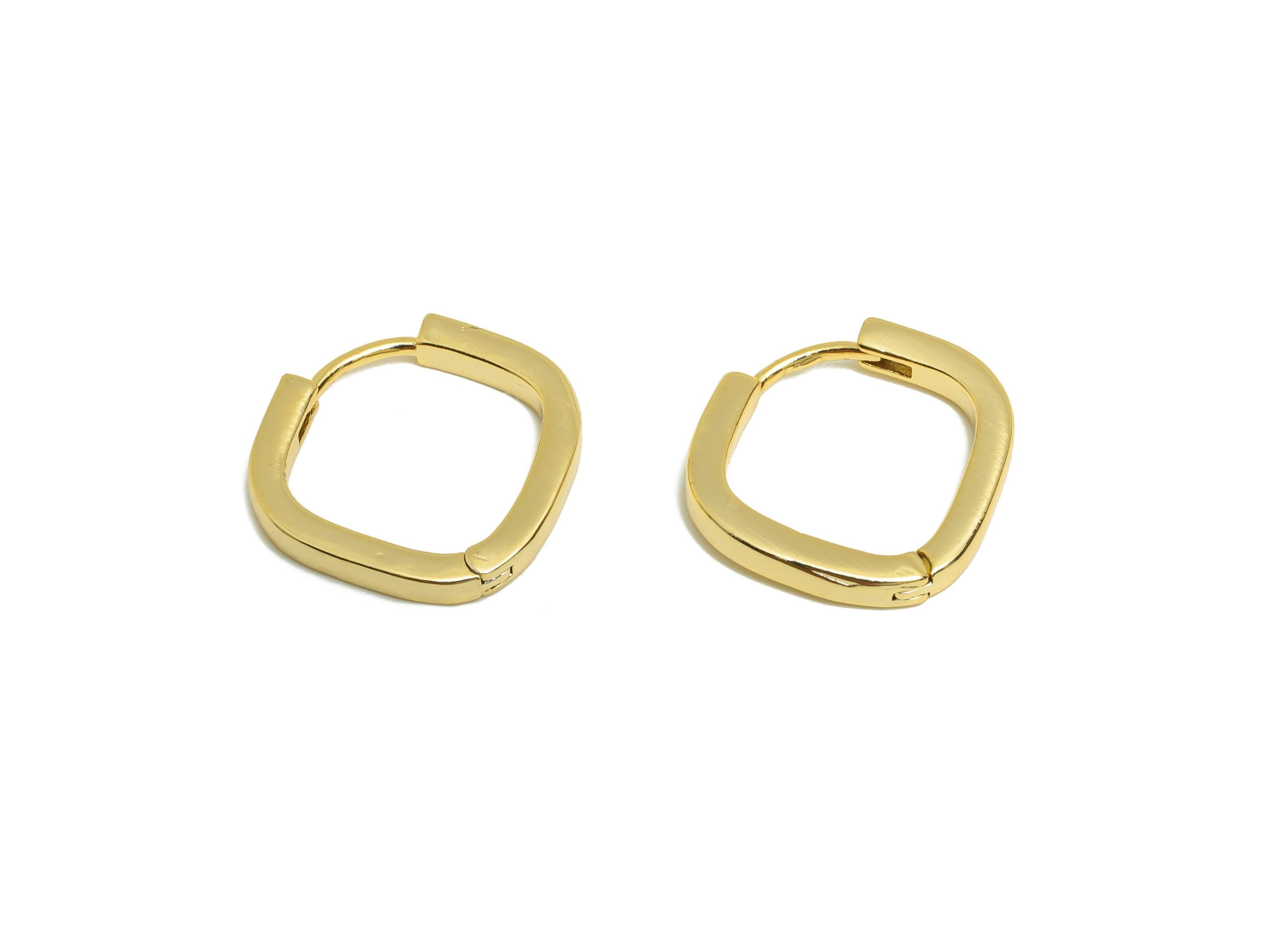 Brass Square Hoop Earring - Gold Huggie Earring for Girls - Square Daily Wear Hoop Earring - 18K Real Gold Plated- 16.1x15.99x2.28mm-RGP9011 - DOMEDBAZAAR