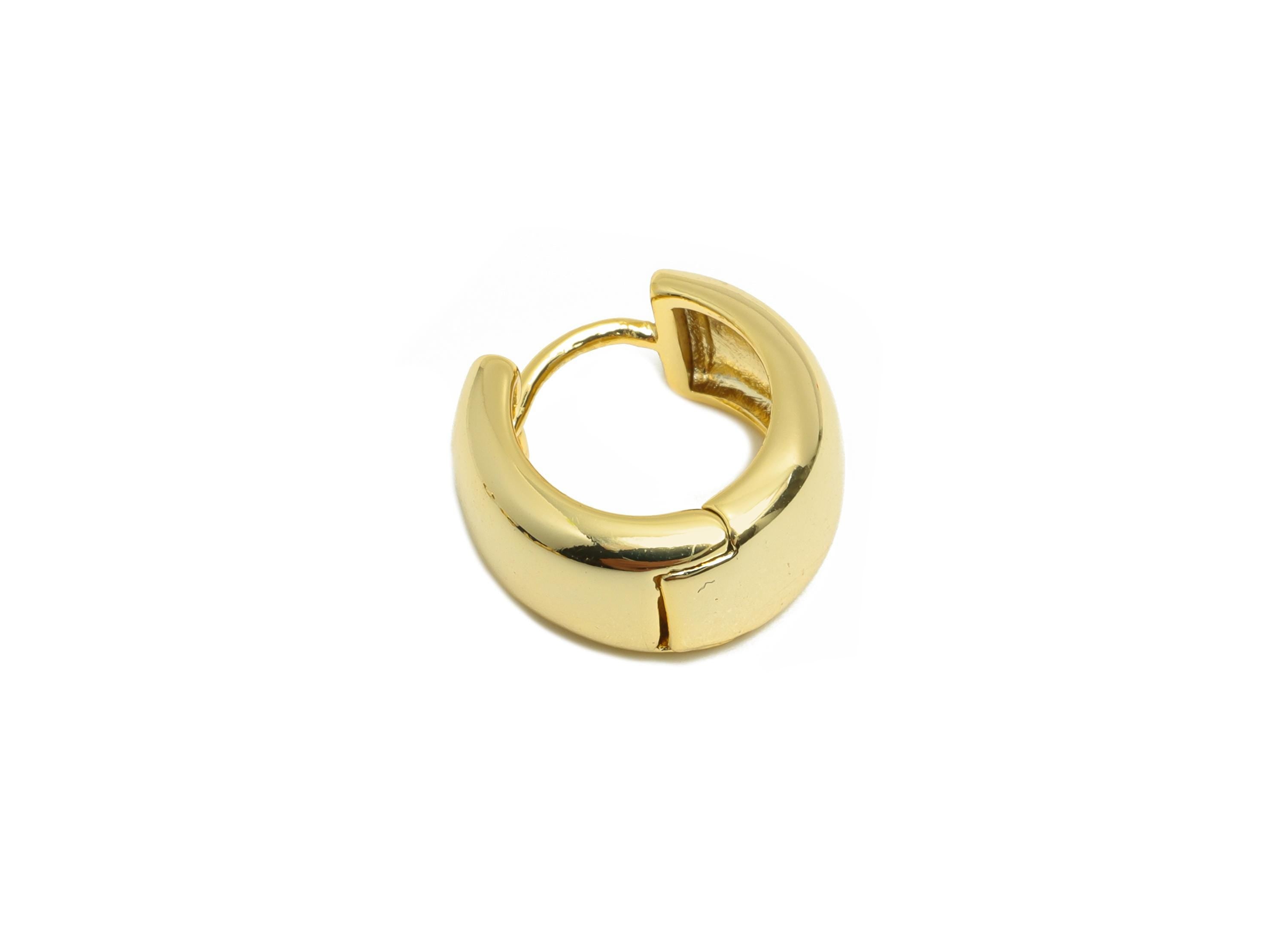 Brass Round Hoop Earring - Gold Huggie Earring for Girl&#39;s - Thick Circle Daily Wear Ear - 18K Real Gold Plated - 13.65x6.54x2.1mm - RGP9013 - DOMEDBAZAAR