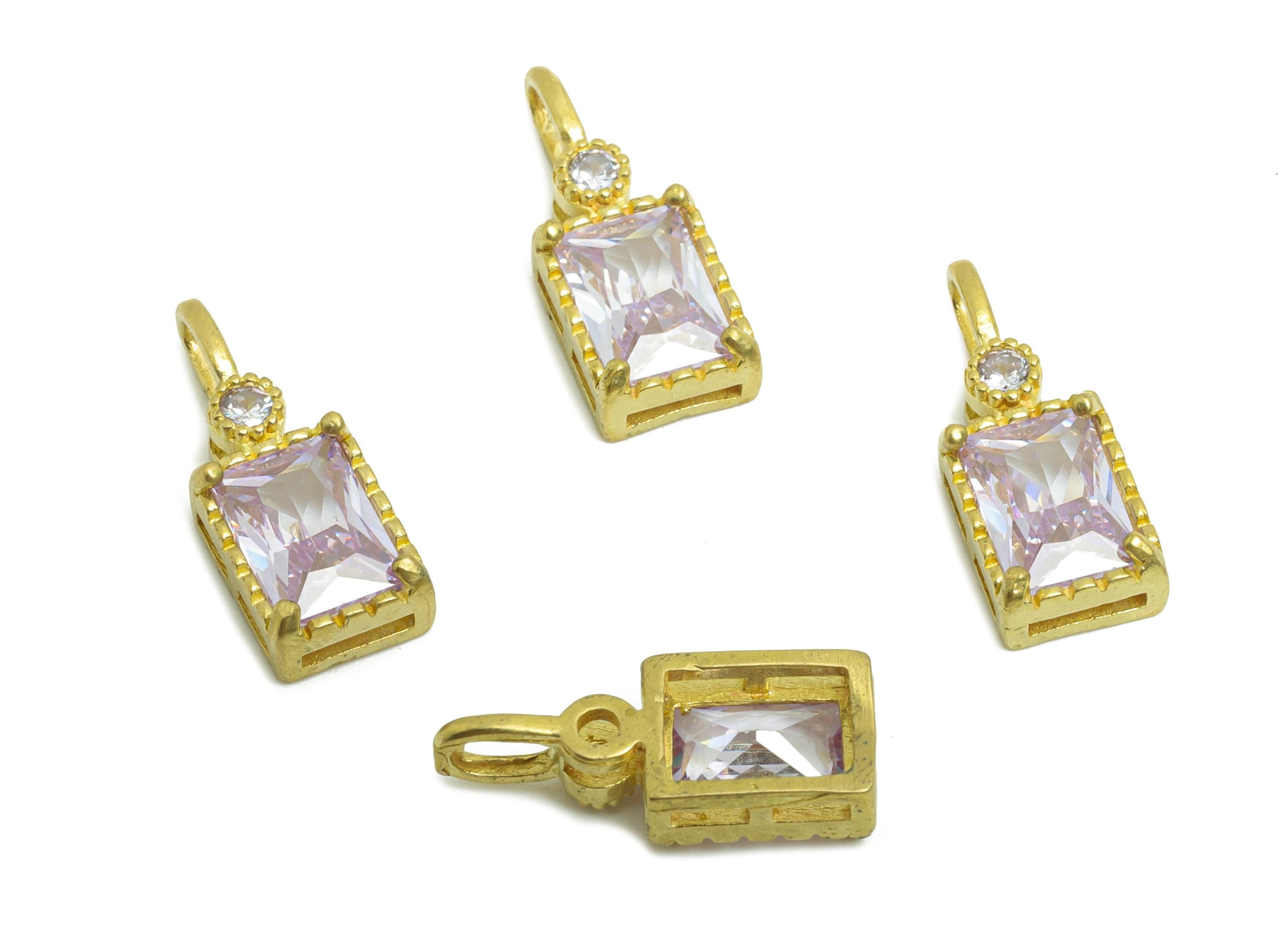 Rectangular Gemstone Pendant - Raw Brass Zircon Geometry Pendant - Luxury Charm Rectangular Gem Accent Stone - 15x6x3mm - PP10842 - DOMEDBAZAAR