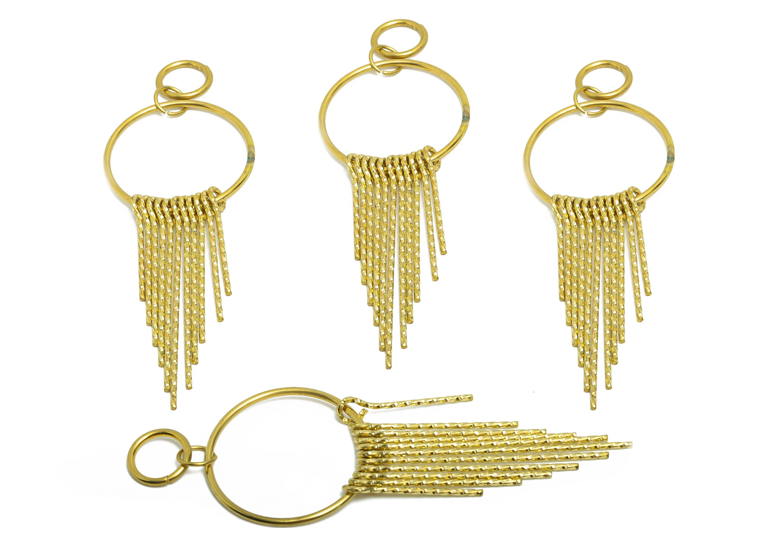 Dangle Tassel Earring Charm - Raw Brass Boho Textured Tassel Wire Charm - Layered Fringe for Bold Look Earring Charm - 90x30x5mm - PP10834 - DOMEDBAZAAR