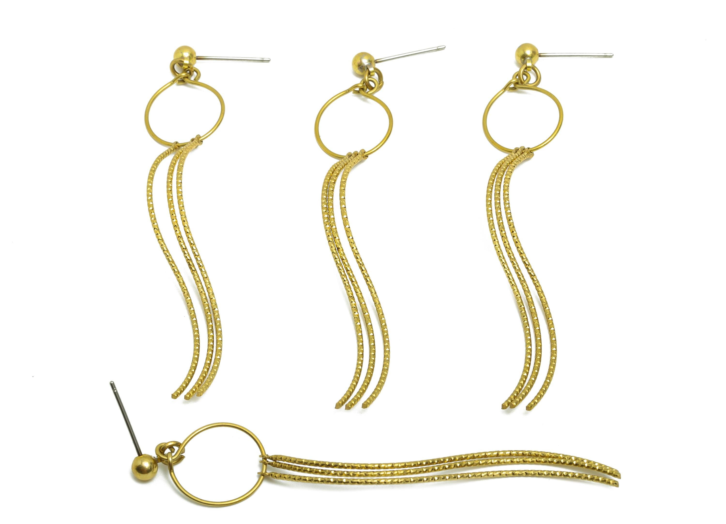 Dangle Tassel Earring Stud - Raw Brass Boho Textured Tassel Wavy Wire Post - Layered Fringe Earring for Bold Look Post - 75x13x4mm - PP10832 - DOMEDBAZAAR