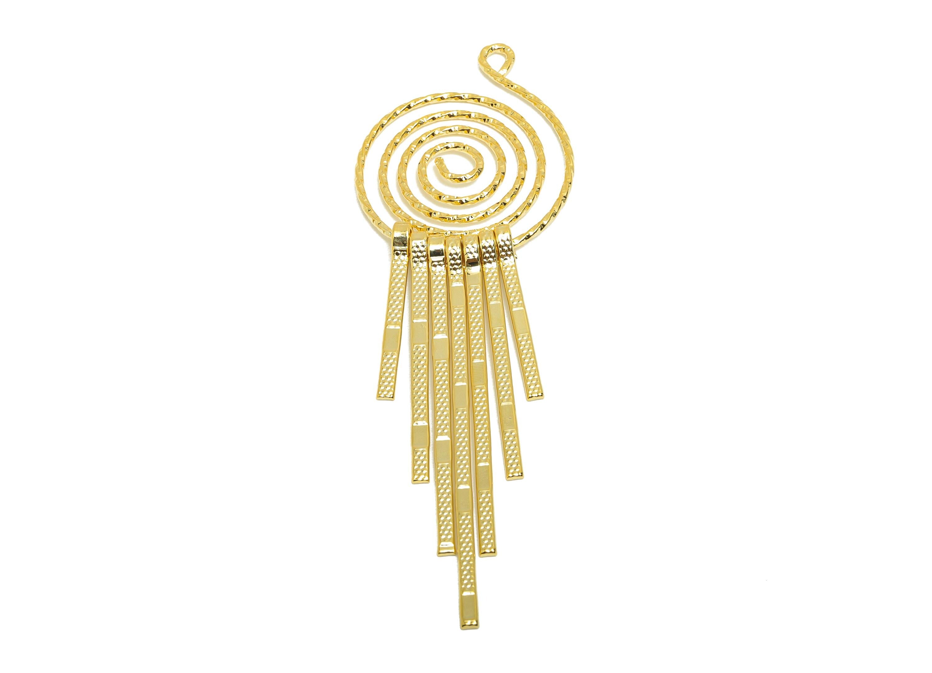 Brass Spiral Fringe Charm - Round Spiral Fringe Charm for Earring - Gold Hammered Charm - 18K Real Gold Plating - 79.3x28x4.8mm - RGP8756 - DOMEDBAZAAR