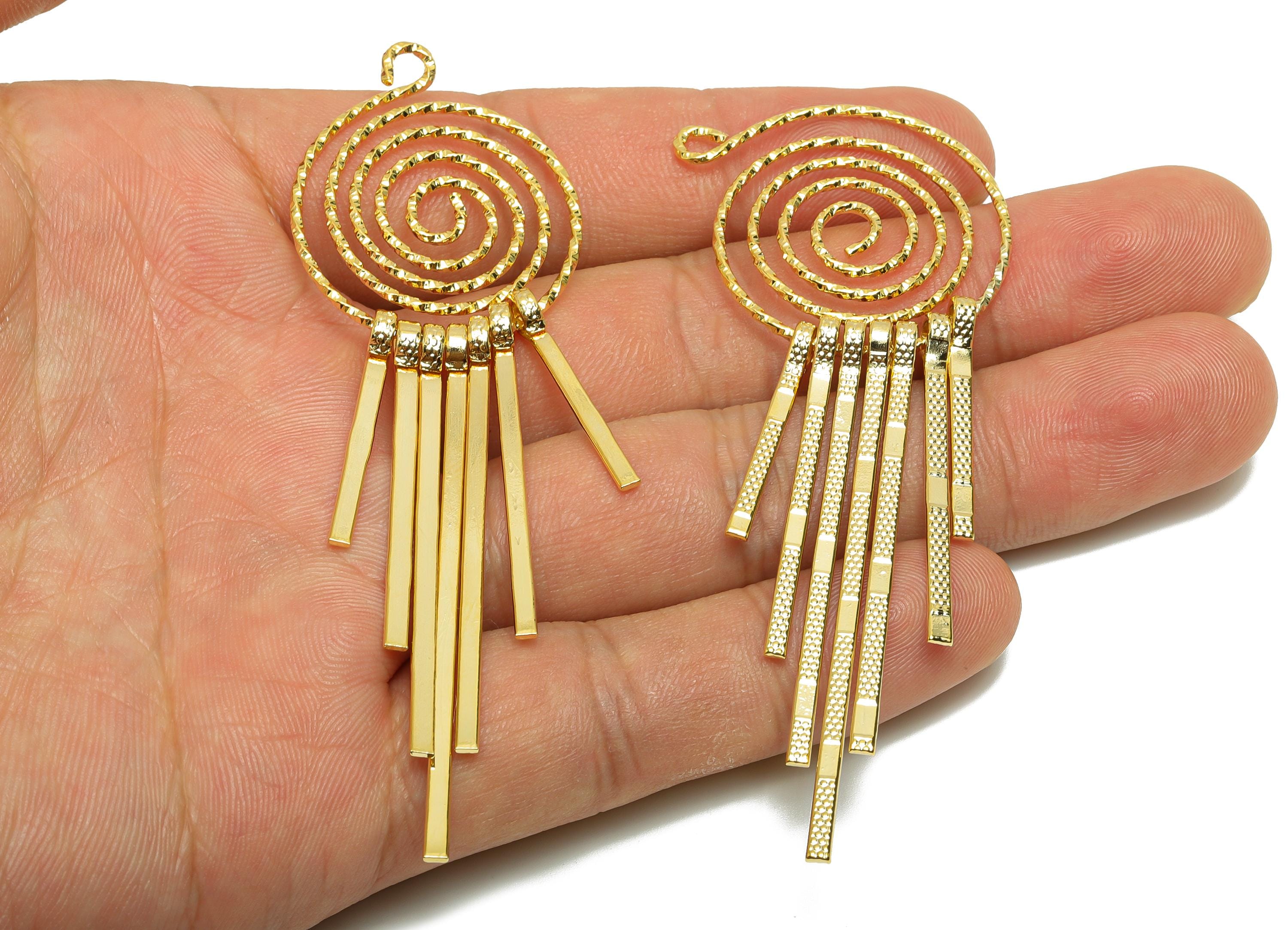 Brass Spiral Fringe Charm - Round Spiral Fringe Charm for Earring - Gold Hammered Charm - 18K Real Gold Plating - 79.3x28x4.8mm - RGP8756 - DOMEDBAZAAR