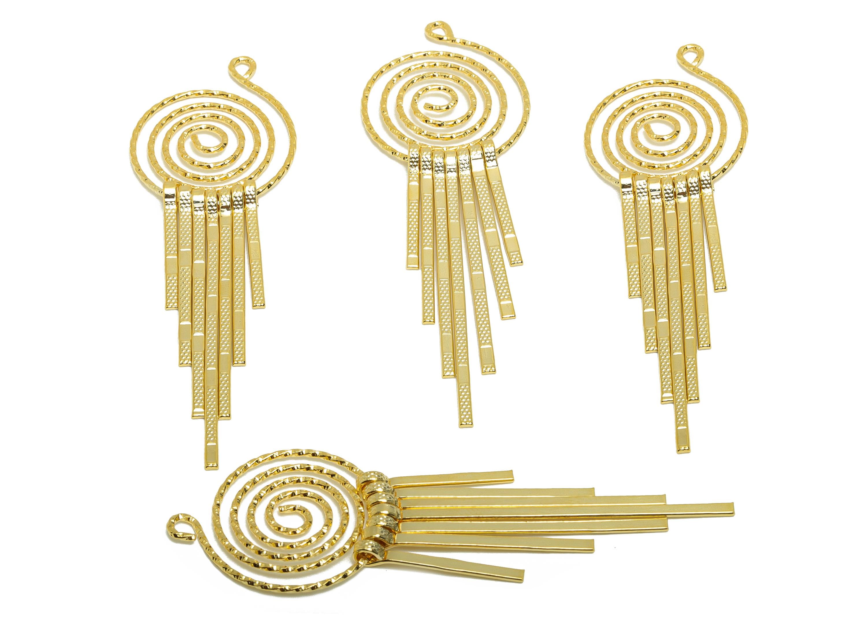 Brass Spiral Fringe Charm - Round Spiral Fringe Charm for Earring - Gold Hammered Charm - 18K Real Gold Plating - 79.3x28x4.8mm - RGP8756 - DOMEDBAZAAR