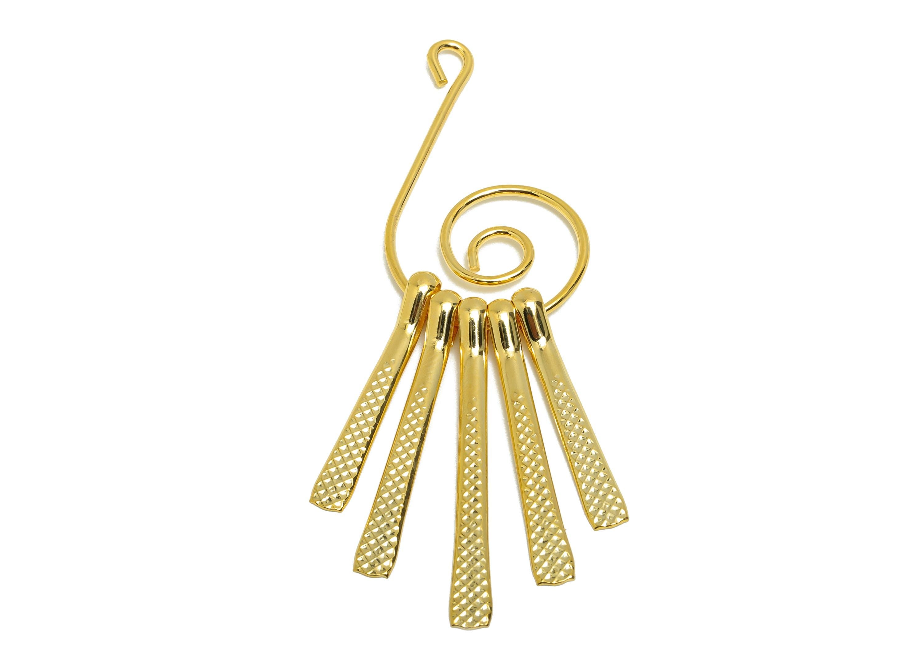 Brass Spiral Fringe Charm - Round Spiral Fringe Charm for Earring - Gold Hammered Pendant - 18K Real Gold Plating - 75.5x22x5mm - RGP8757 - DOMEDBAZAAR