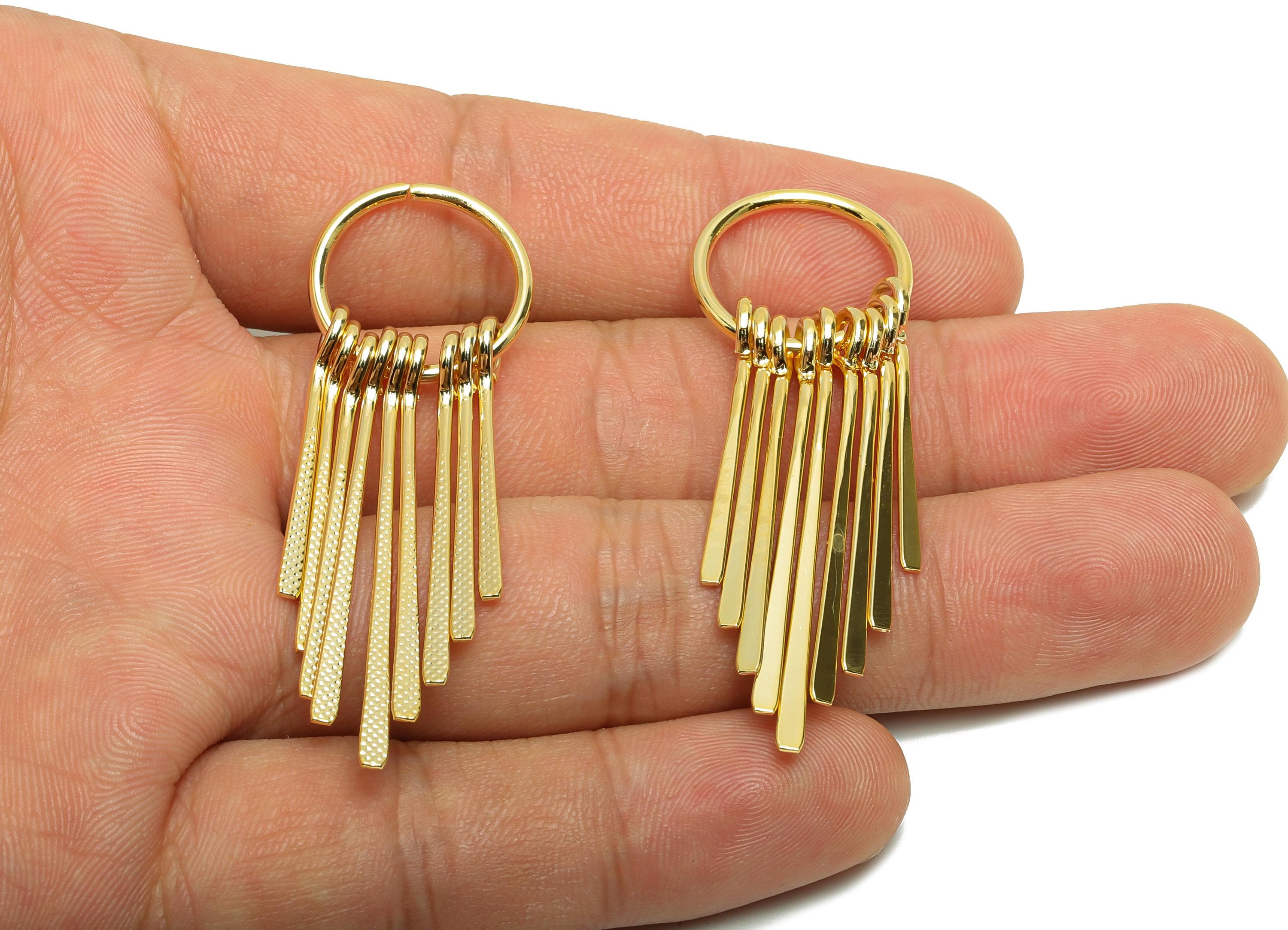 Brass Round Fringe Charm - Circle Spiral Fringe Charm for Earring - Gold Hammered Pendant - 18K Real Gold Plating - 54x17.5x5.3mm - RGP8758 - DOMEDBAZAAR