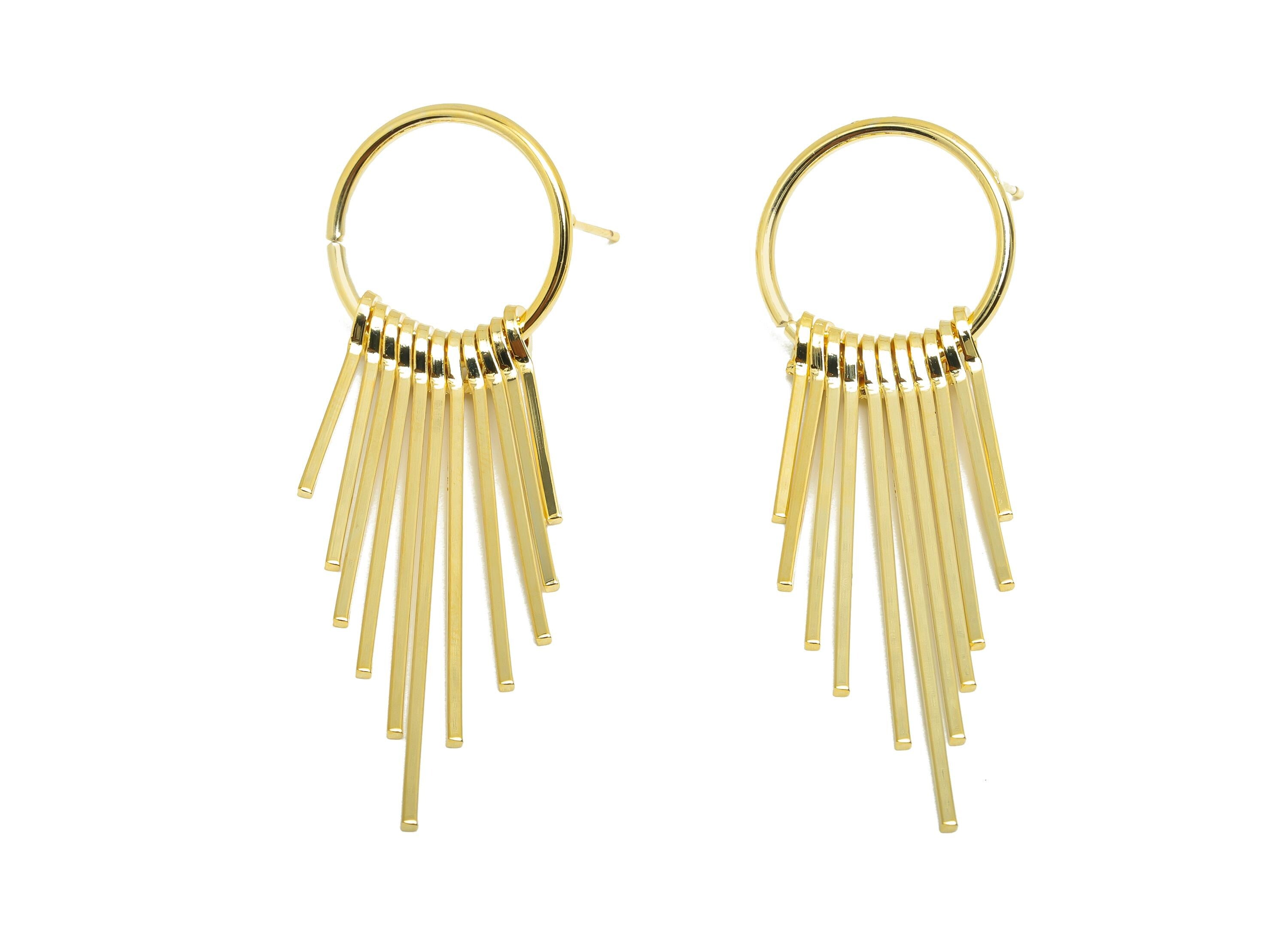 Brass Round Fringe Earring - Fringe Earring Stud for Women - Gold Circle Dangle Earring Post - 18K Real Gold Plating- 58.2x20x4.3mm- RGP8759 - DOMEDBAZAAR