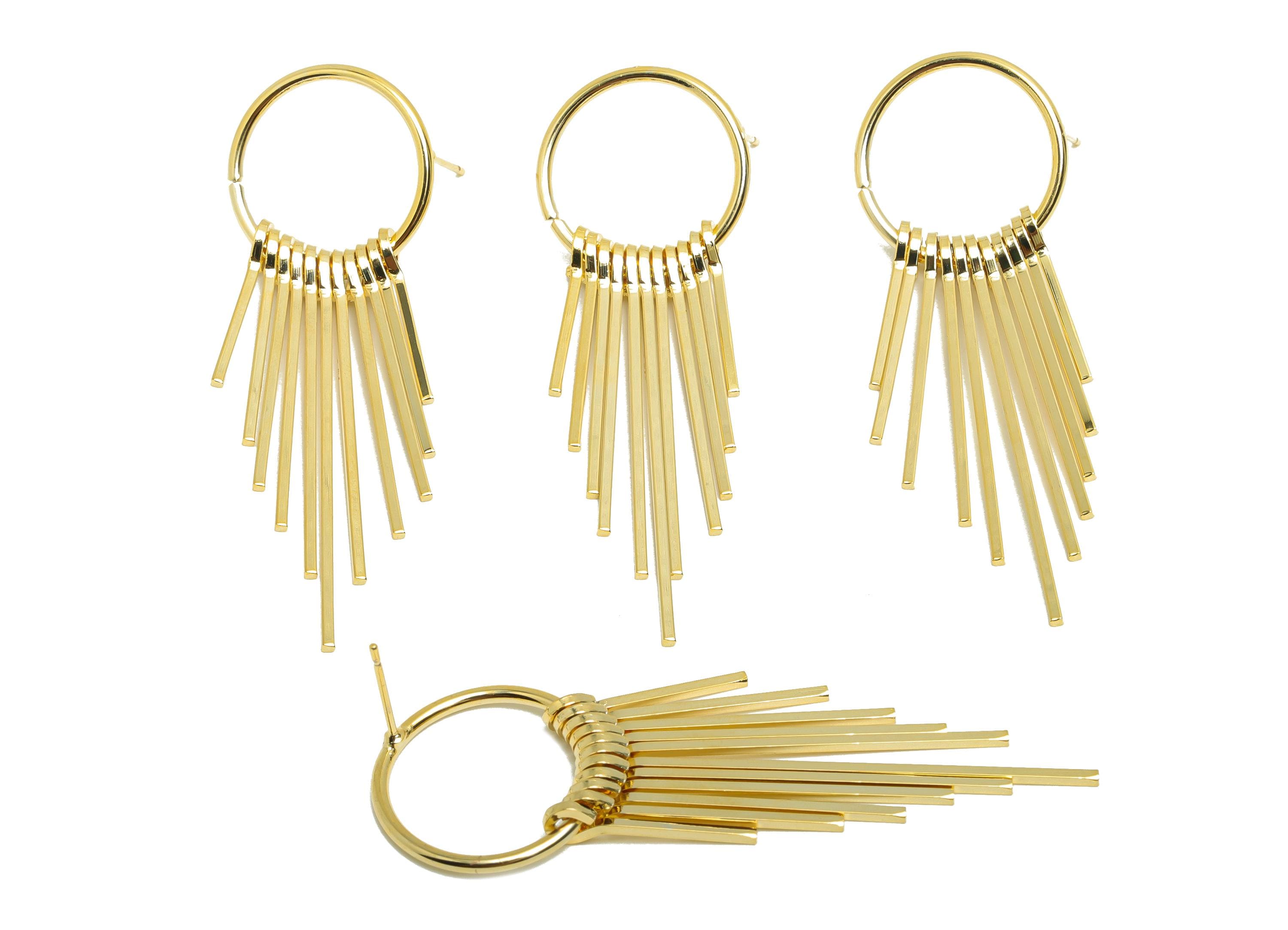 Brass Round Fringe Earring - Fringe Earring Stud for Women - Gold Circle Dangle Earring Post - 18K Real Gold Plating- 58.2x20x4.3mm- RGP8759 - DOMEDBAZAAR