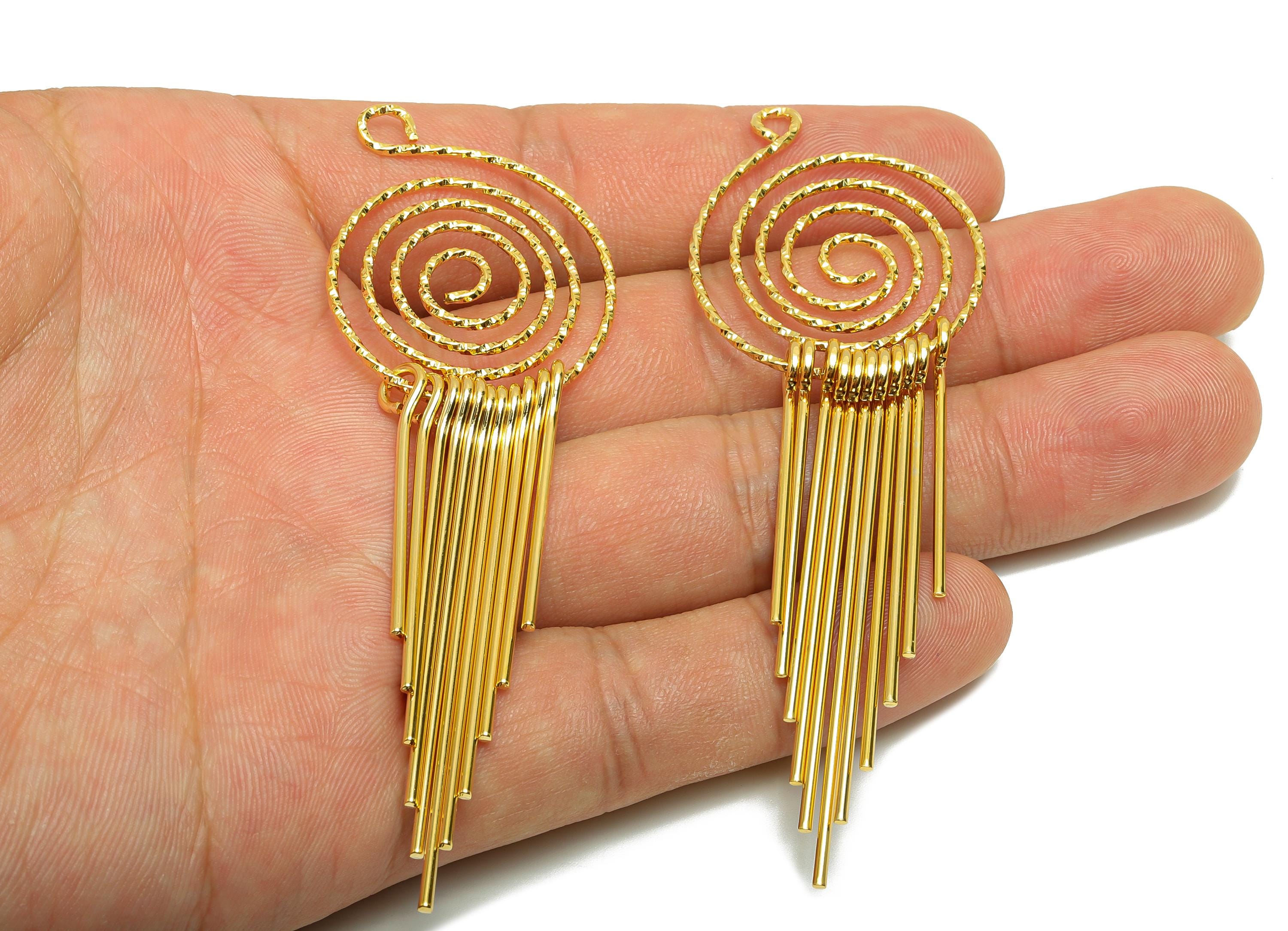 Brass Spiral Fringe Charm - Round Spiral Fringe Charm for Earring - Gold Hammered Pendant - 18K Real Gold Plating - 86x27.4x5.4mm - RGP8761 - DOMEDBAZAAR