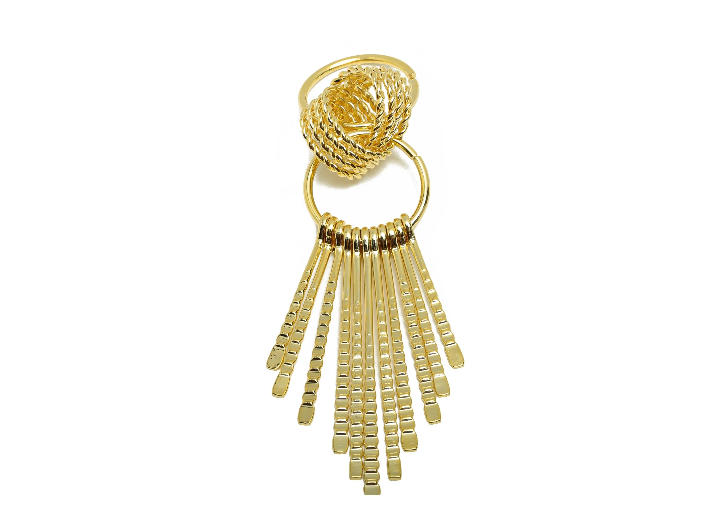 Brass Round Fringe Charm - Twisted Circle Fringe Charm for Earring - Gold Hammered Pendant - 18K Real Gold Plating - 79x20x4.5mm - RGP8762 - DOMEDBAZAAR