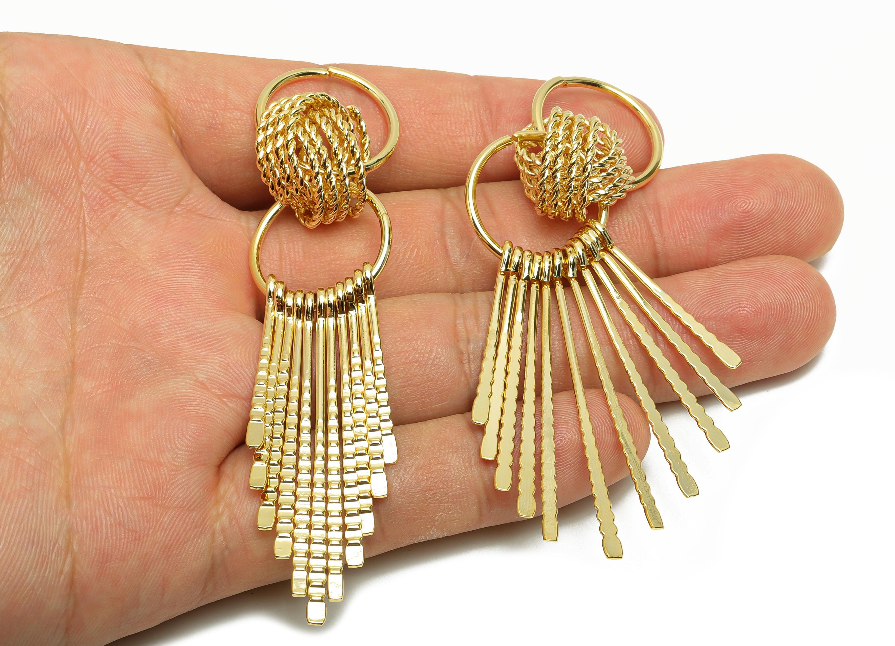 Brass Round Fringe Charm - Twisted Circle Fringe Charm for Earring - Gold Hammered Pendant - 18K Real Gold Plating - 79x20x4.5mm - RGP8762 - DOMEDBAZAAR