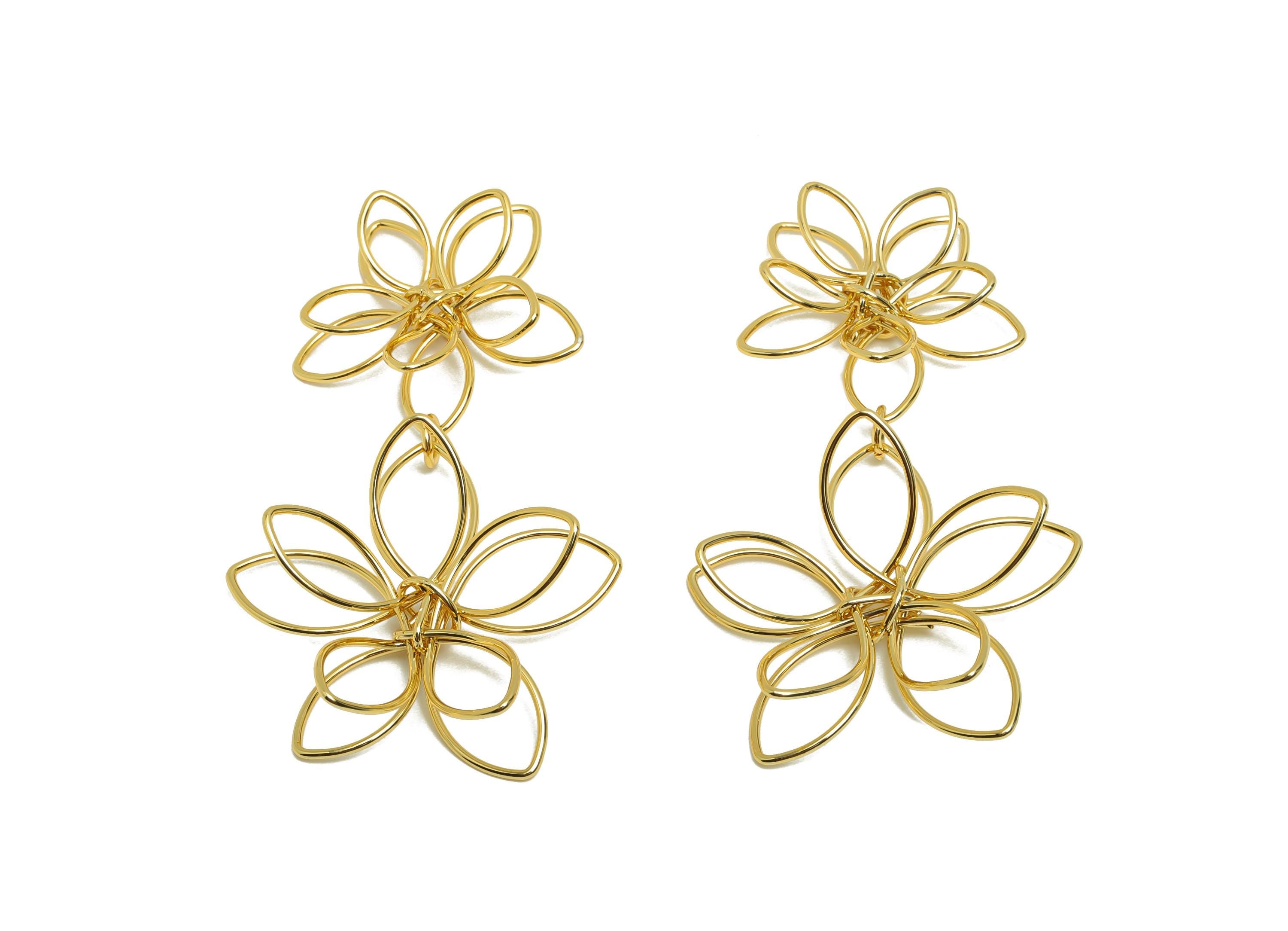 Brass Flower Earring Charm - Gold Hollow Sakura Charm for Necklace - Hollow Flower Pendant - 18K Real Gold Plating - 62x36x7mm - RGP8763 - DOMEDBAZAAR