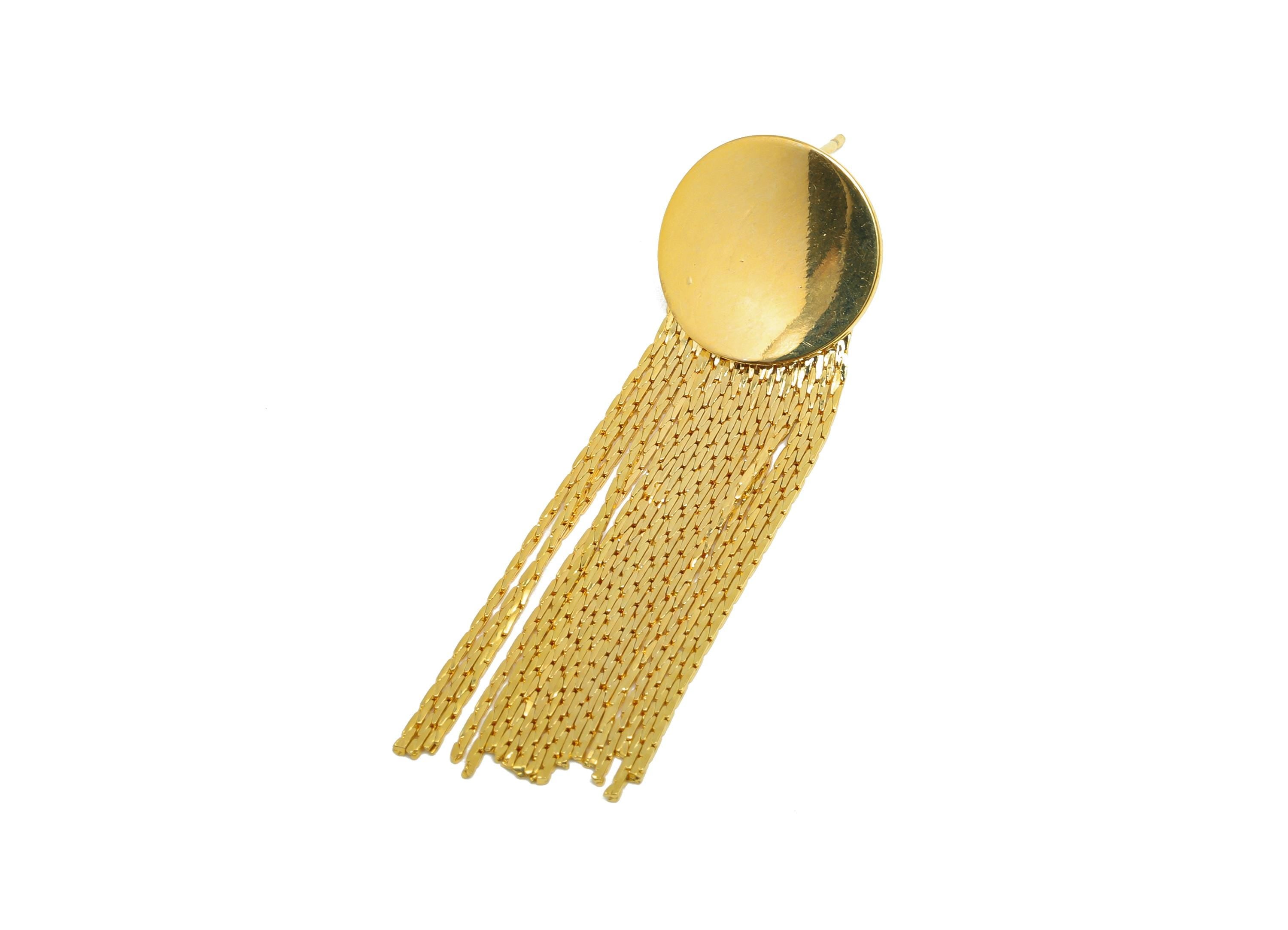 Brass Snake Chain Earring - Gold Round Chain Tassel Earring Stud - Snake Chain Earring Post - 18K Real Gold Plating - 62x15x1.48mm - RGP8764 - DOMEDBAZAAR