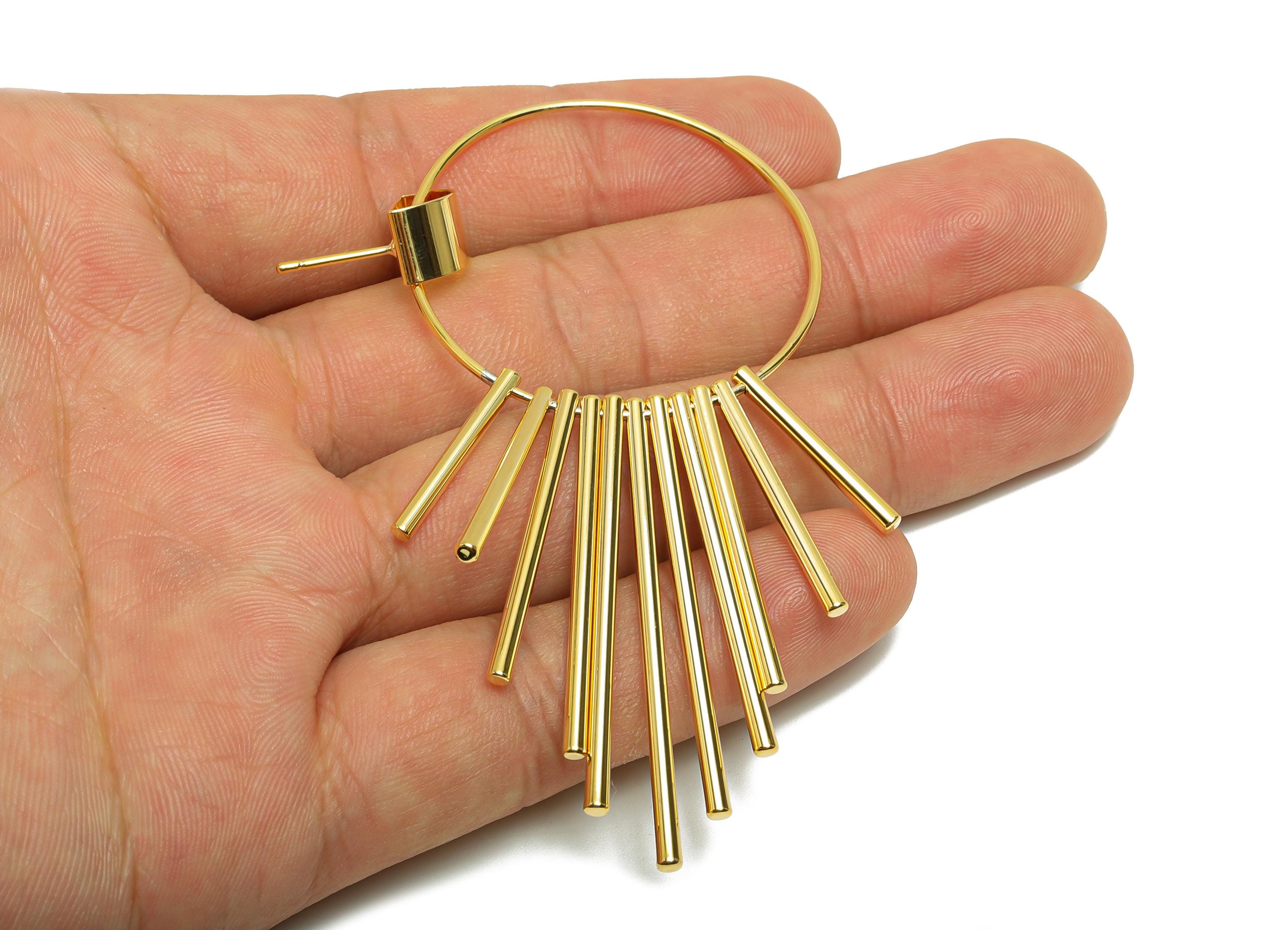 Brass Round Fringe Earring - Fringe Earring Stud for Women - Gold Circle Dangle Earring Post - 18K Real Gold Plating-91.3x44x1.35mm- RGP8765 - DOMEDBAZAAR