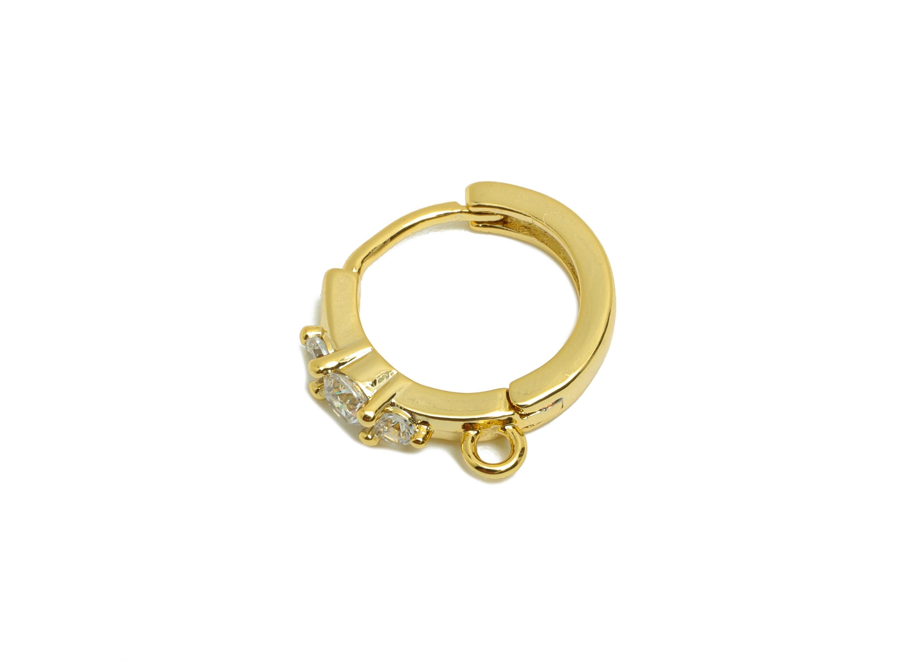 Brass Huggie Hoop Earring - Gold Zircon Earring for Women - Daily Wear Hoop Ear Clasp - 18K Real Gold Plating - 16.2x13.3x2.8mm - RGP8770 - DOMEDBAZAAR