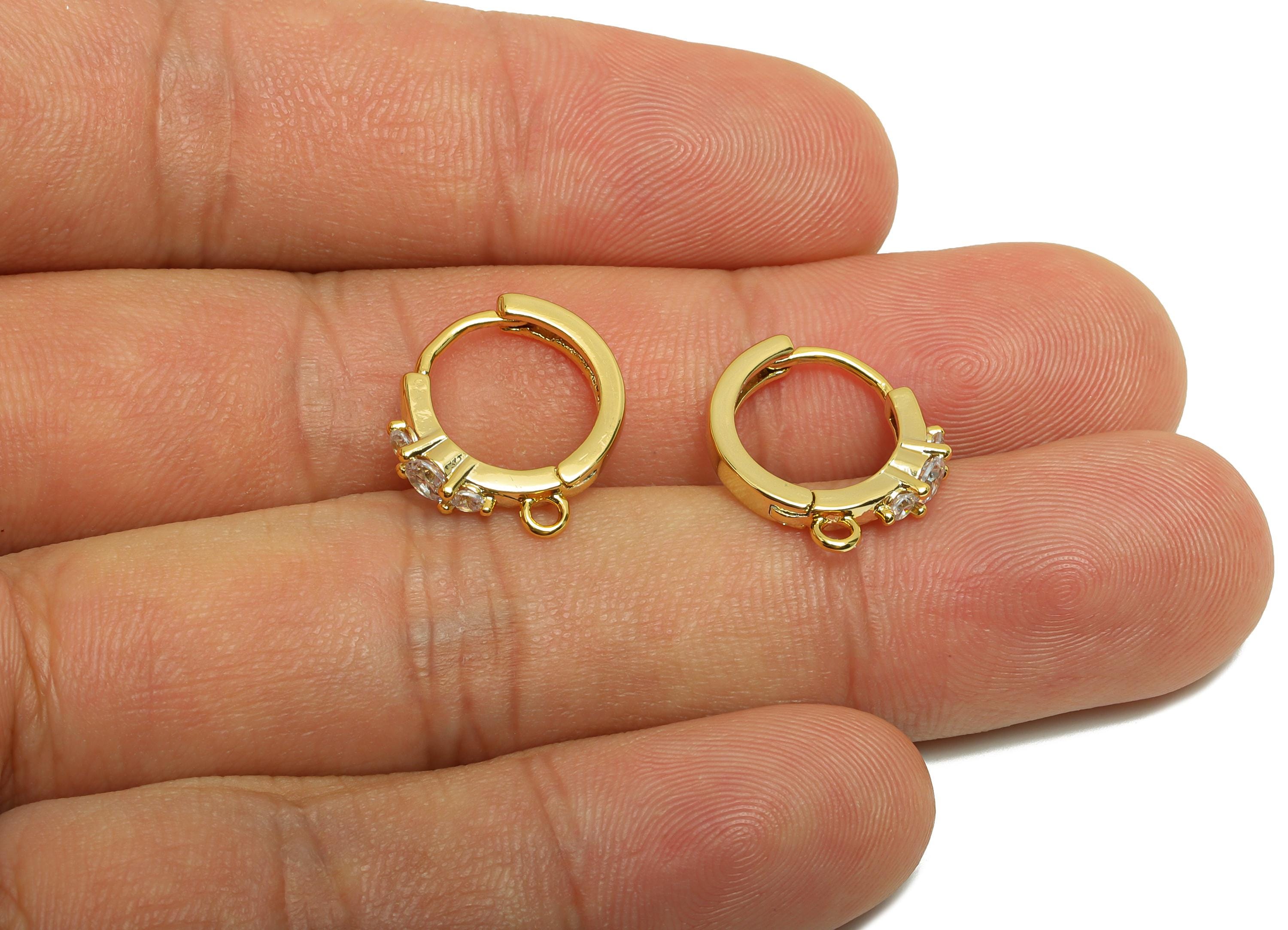 Brass Huggie Hoop Earring - Gold Zircon Earring for Women - Daily Wear Hoop Ear Clasp - 18K Real Gold Plating - 16.2x13.3x2.8mm - RGP8770 - DOMEDBAZAAR