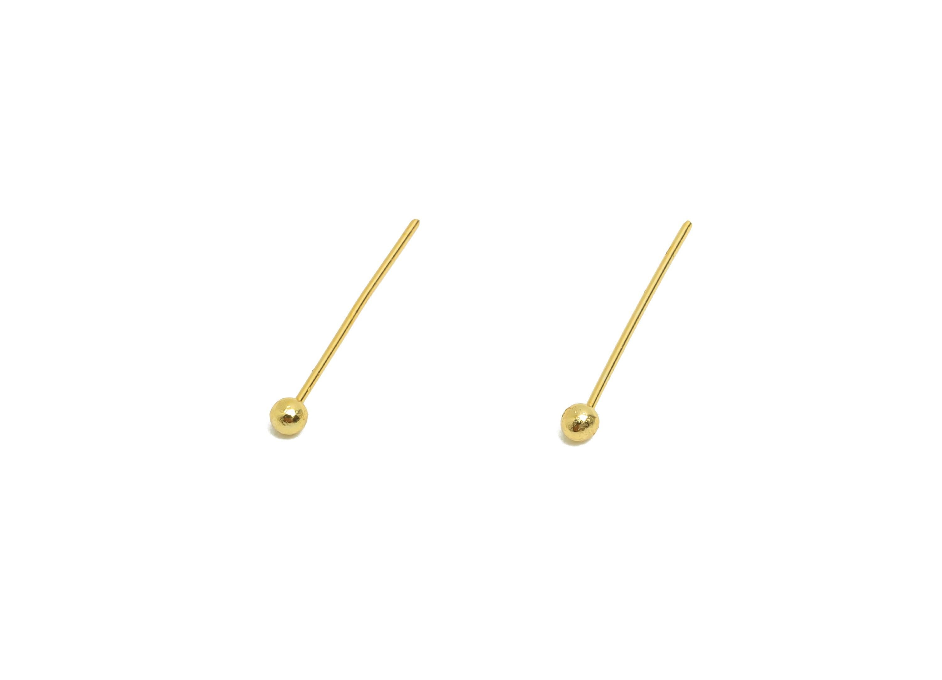 Tiny Ball Earring Stud - Brass Mini Ball Earring for Girls - Gold Tiny Ball Earring Post - 18K Real Gold Plating - 14.2x1.8x1.8mm - RGP8769 - DOMEDBAZAAR